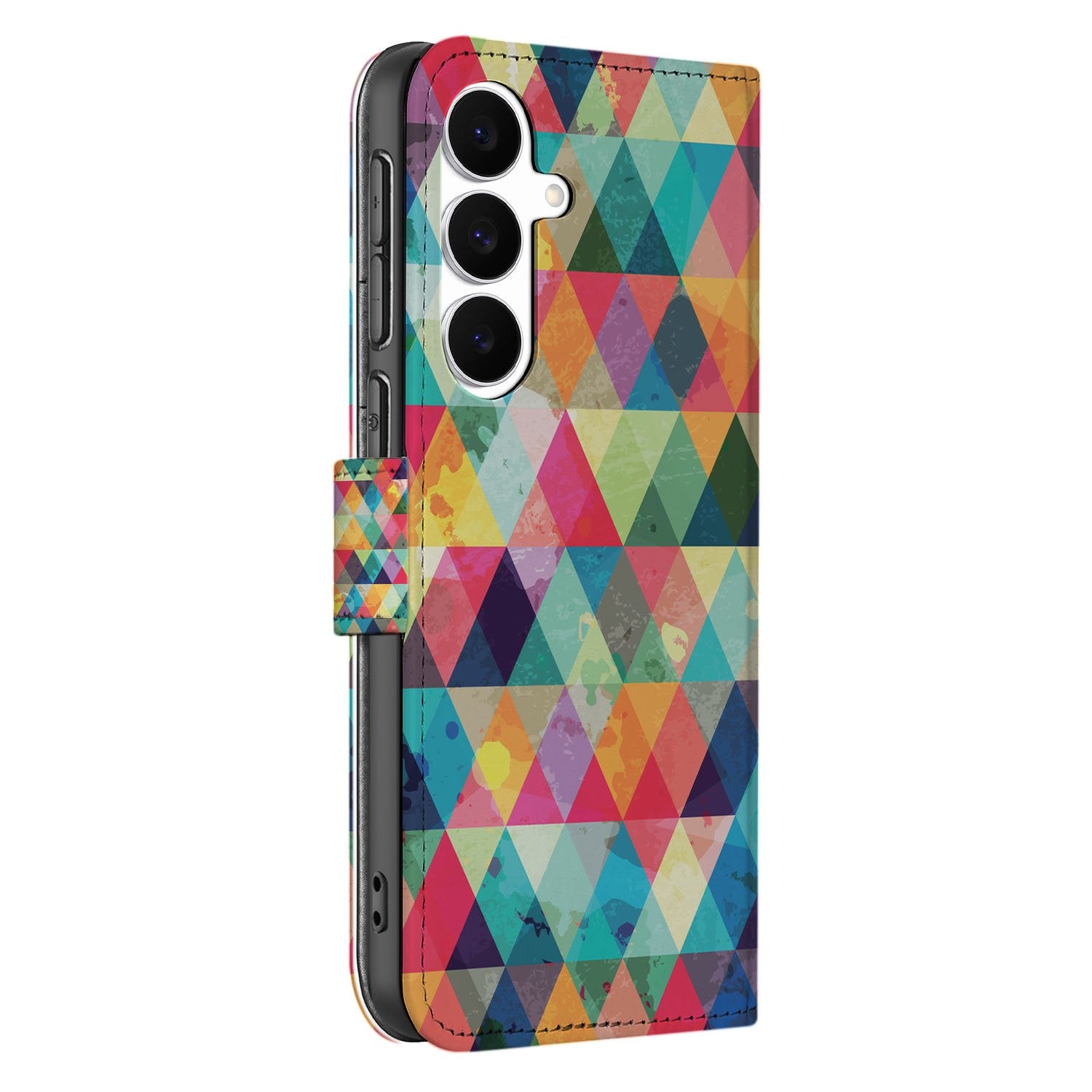 Samsung Galaxy S25 FE Bookcase Hoesje Geruit Met 3 Pasjes bookcase hoesje geruit zijaanzicht