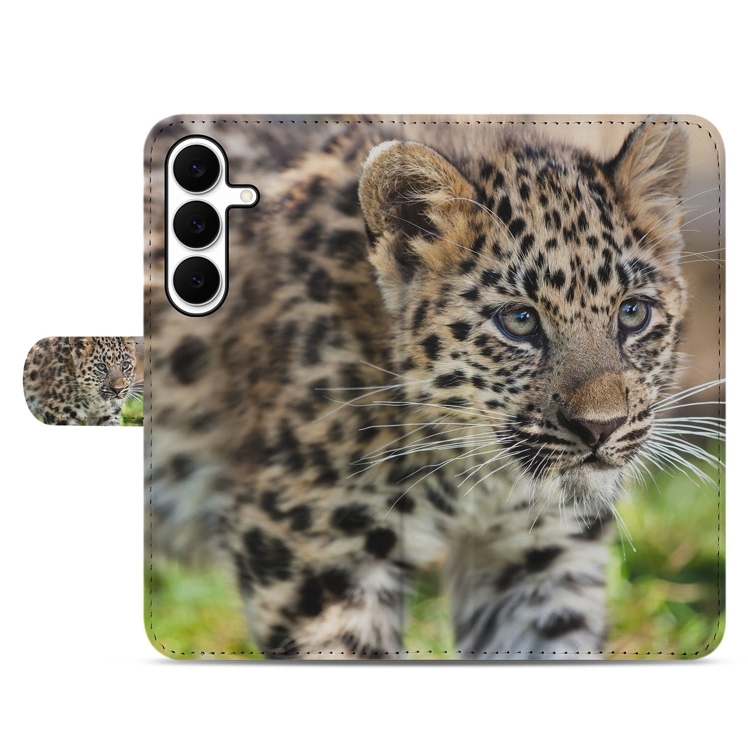 Samsung Galaxy S25 FE Bookcase Hoesje Met Pasjes Baby Luipaard baby luipaard design voorkant