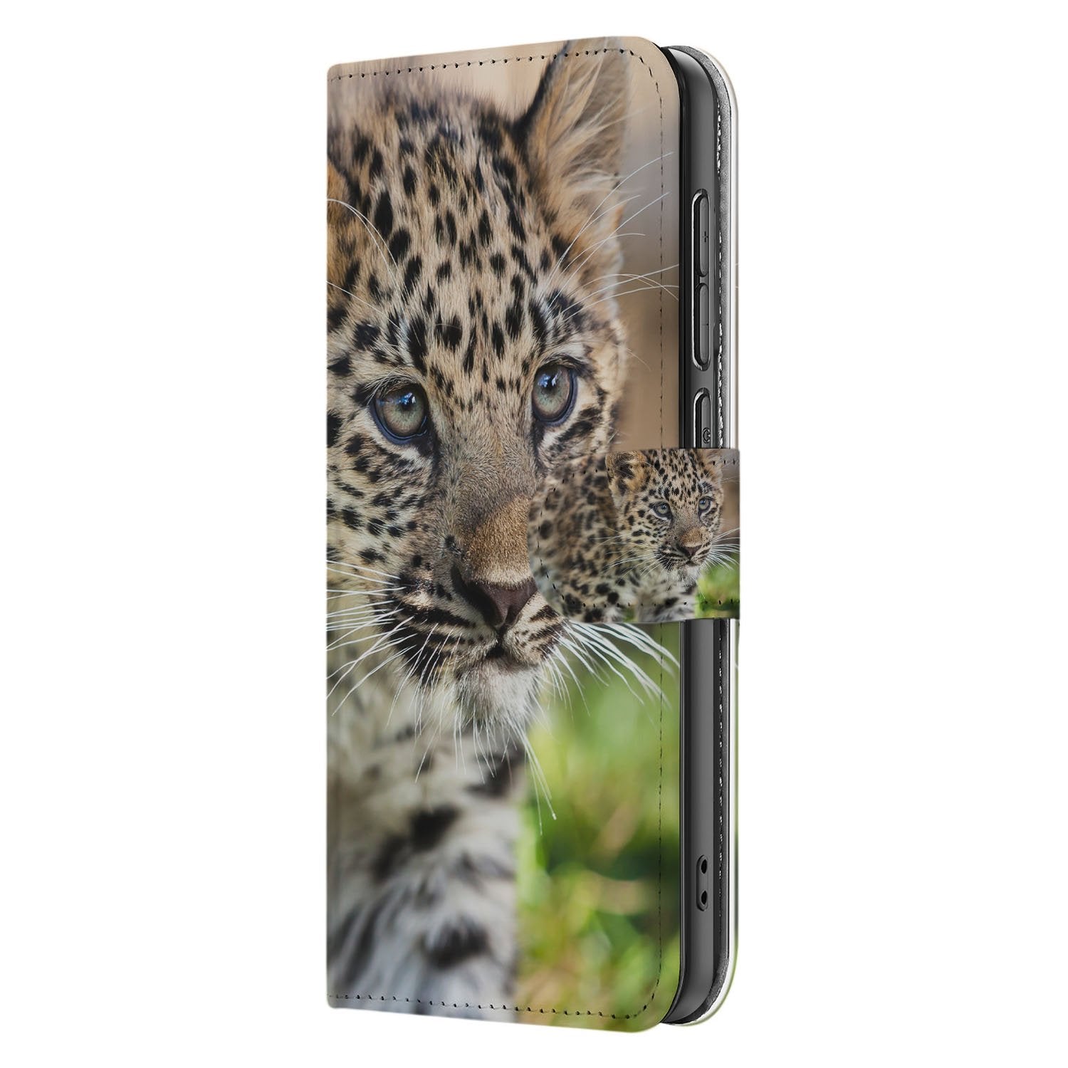 Samsung Galaxy S25 FE Bookcase Hoesje Met Pasjes Baby Luipaard bookcase hoesje baby luipaard design aanzicht