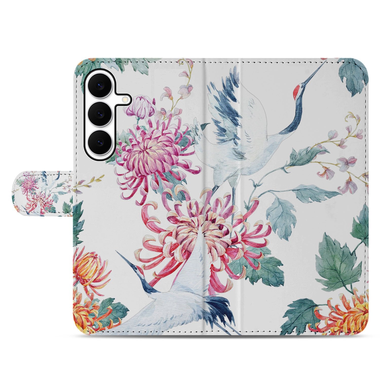 Samsung Galaxy S25 FE Bookcase Hoesje Met Pasjes Bird Flowers Print print voorkant