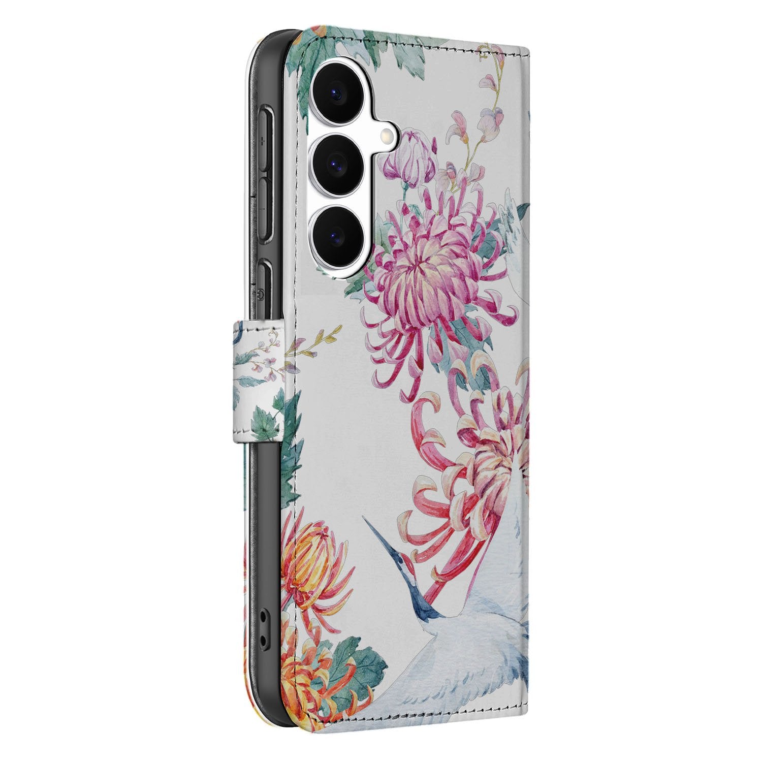 Samsung Galaxy S25 FE Bookcase Hoesje Met Pasjes Bird Flowers Print design bird flowers print aanzicht