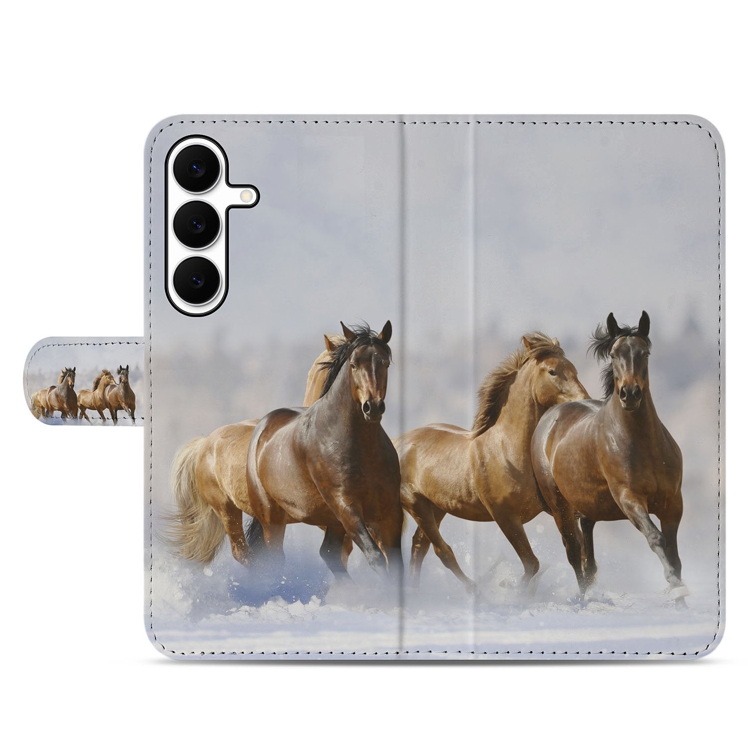 Samsung Galaxy S25 FE Bookcase Hoesje Met Pasjes En Magneetsluiting Paarden paardenmotief voorkant