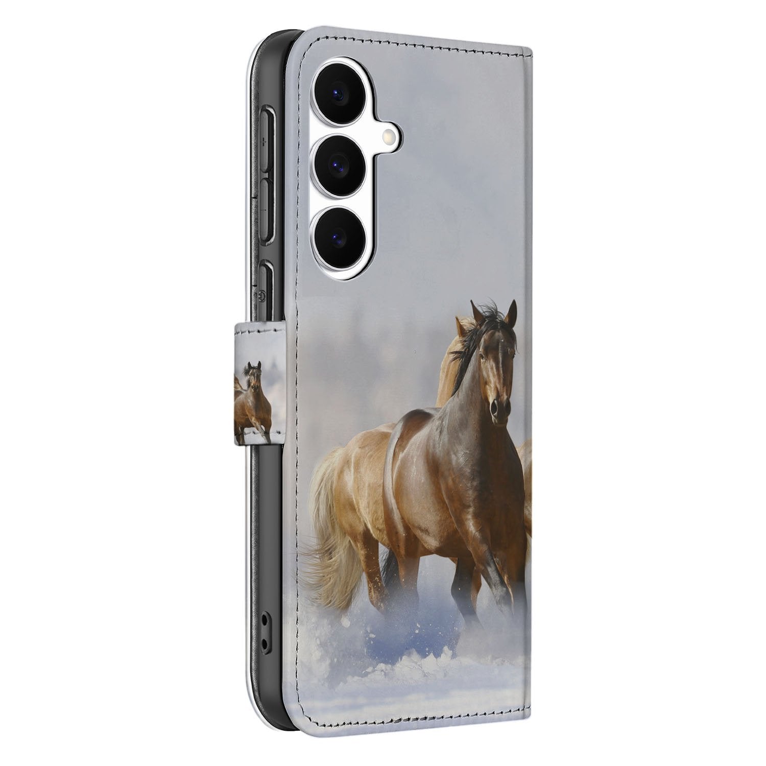 Samsung Galaxy S25 FE Bookcase Hoesje Met Pasjes En Magneetsluiting Paarden paardenmotief zijaanzicht
