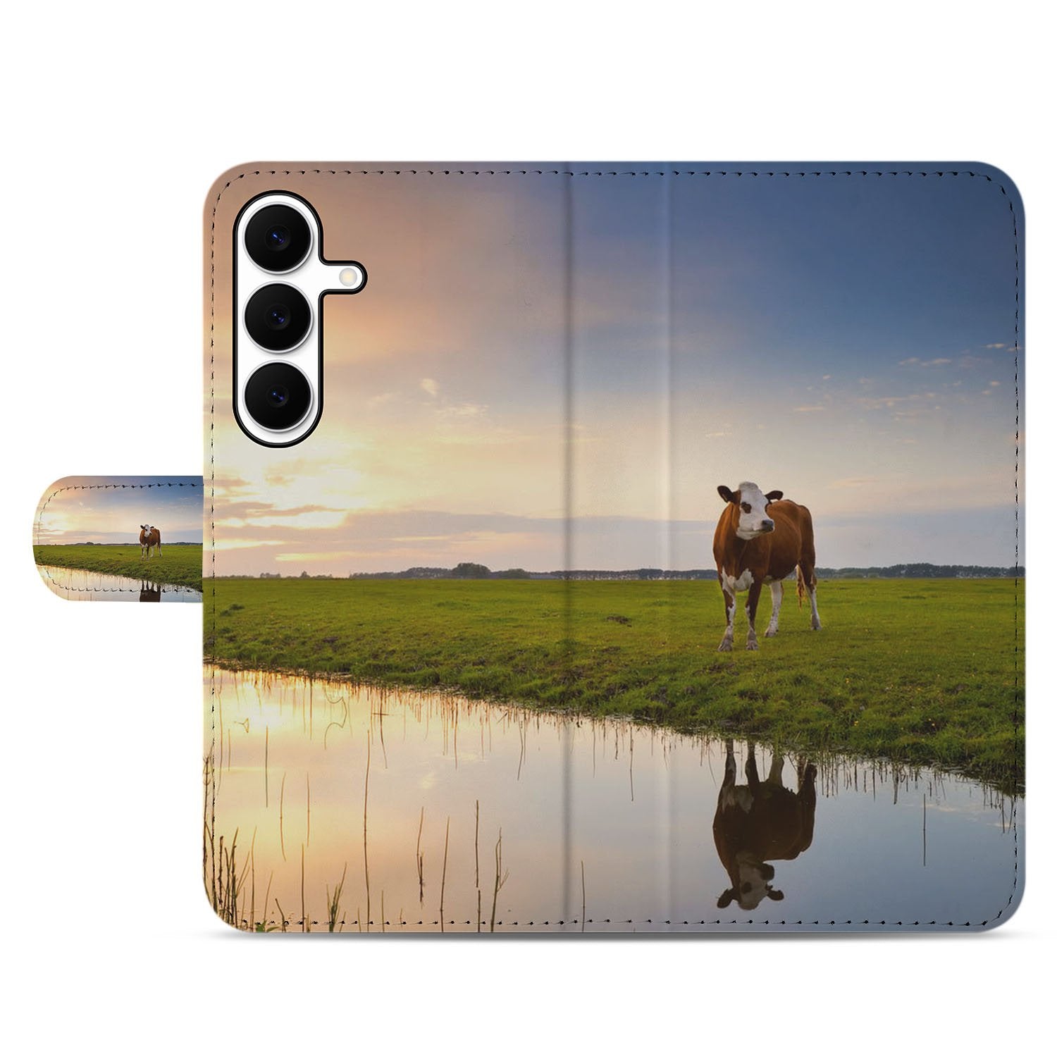 Samsung Galaxy S25 FE Bookcase Hoesje Met Pasjes Koeienprint koeienprint hoesje zwart-wit aanzicht