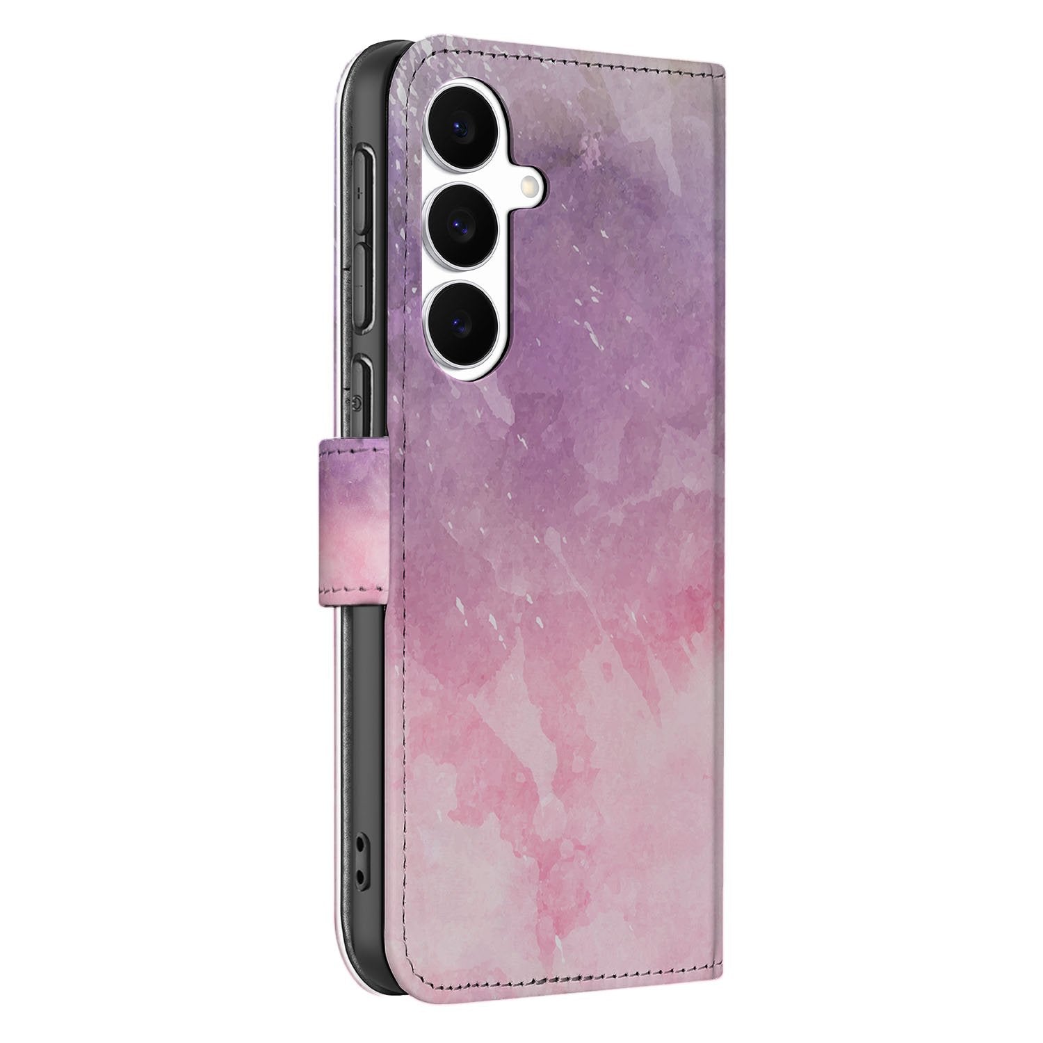 Samsung Galaxy S25 FE Bookcase Hoesje Roze Paars Paint TPU Bescherming boekcase hoesje roze paars zijkant