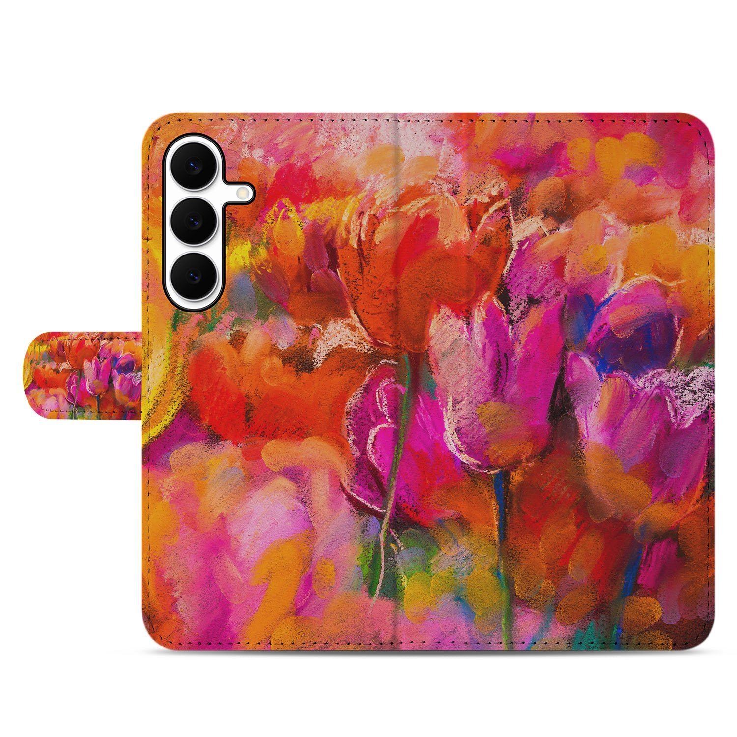Samsung Galaxy S25 FE Bookcase Hoesje Tulips Met 3 Pasjes Kleurig bookcase tulpen design voorkant