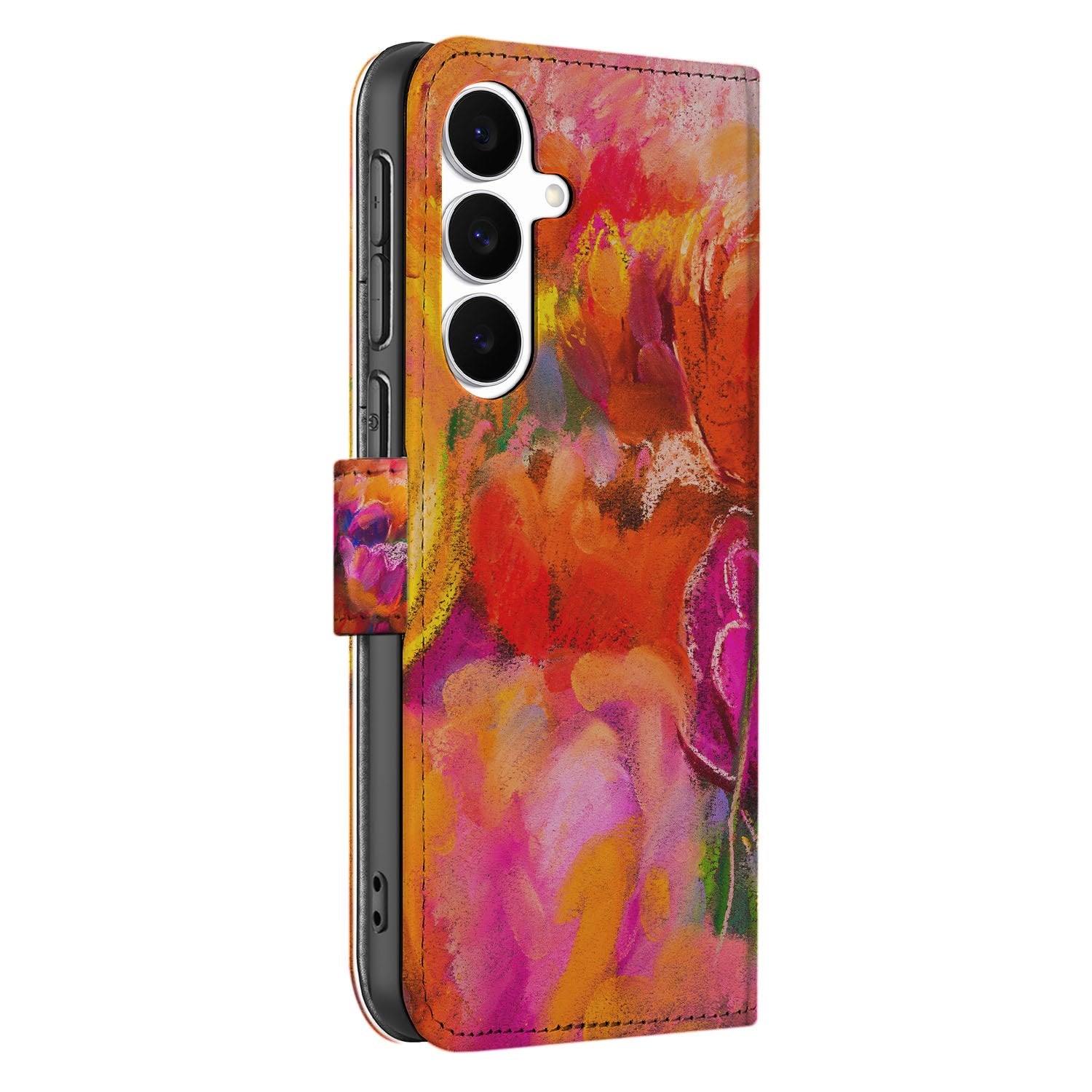 Samsung Galaxy S25 FE Bookcase Hoesje Tulips Met 3 Pasjes Kleurig bookcase hoesje tulpen design aanzicht