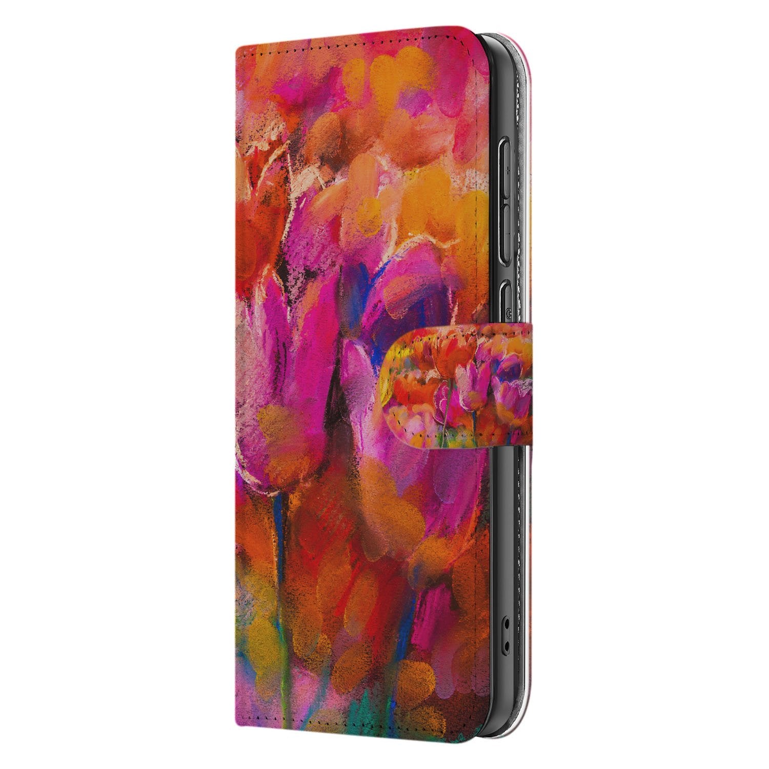 Samsung Galaxy S25 FE Bookcase Hoesje Tulips Met 3 Pasjes Kleurig bookcase hoesje tulpen design zijkant