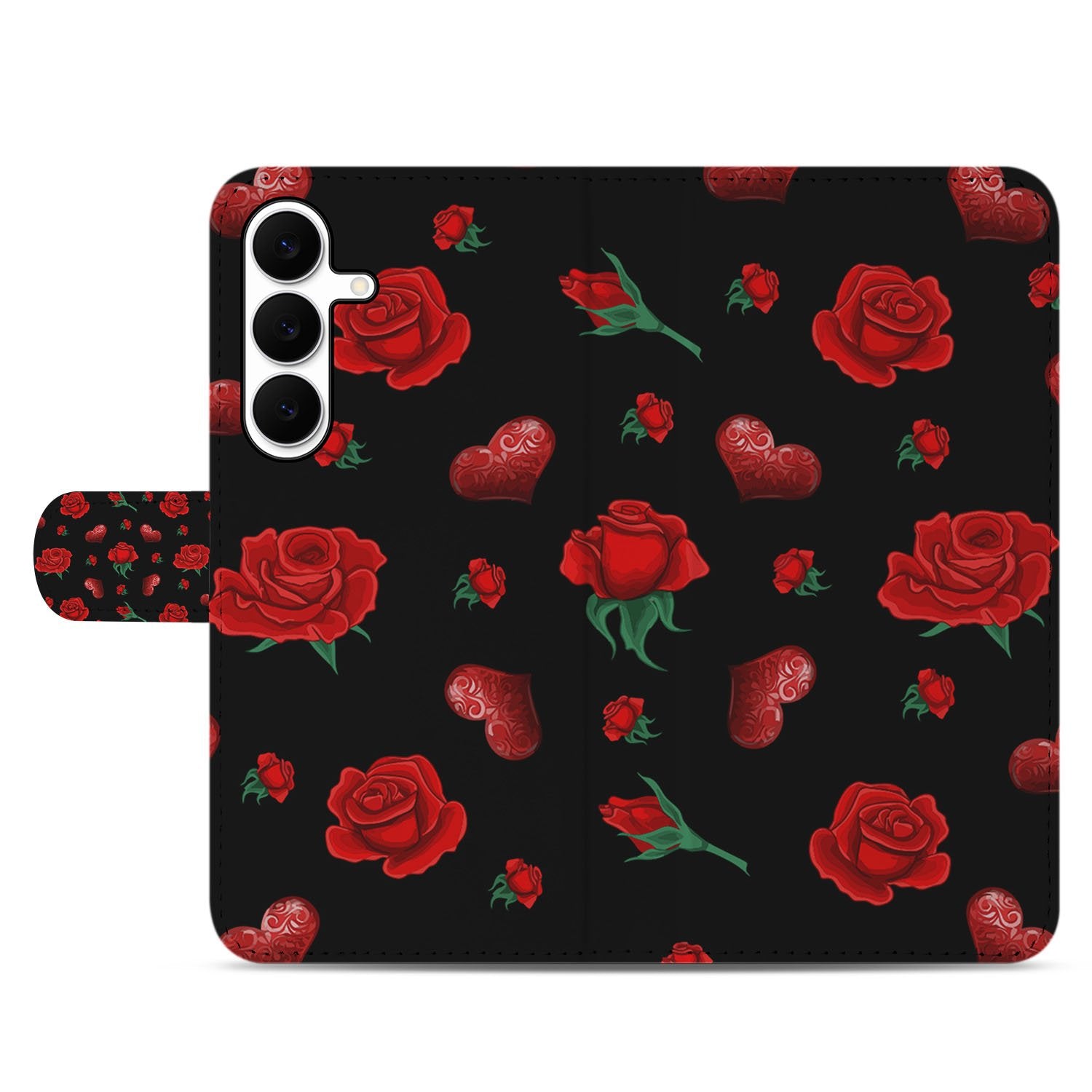 Samsung Galaxy S25 FE Bookcase Hoesje Valentine Met Pasvakjes bookcase hoesje rozen hartjes voorkant