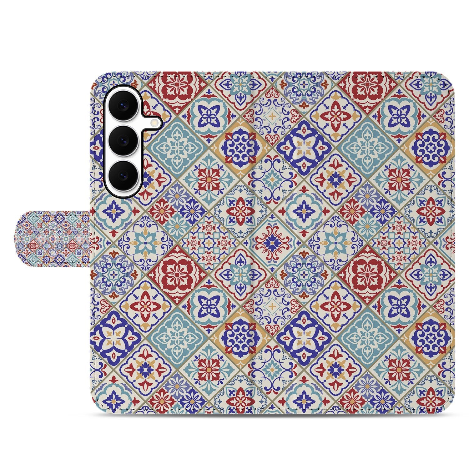 Samsung Galaxy S25 FE Bookcase Tiles Color Met 3 Pasjes Uniek Hoesje kleurrijk tegelmotief aanzicht