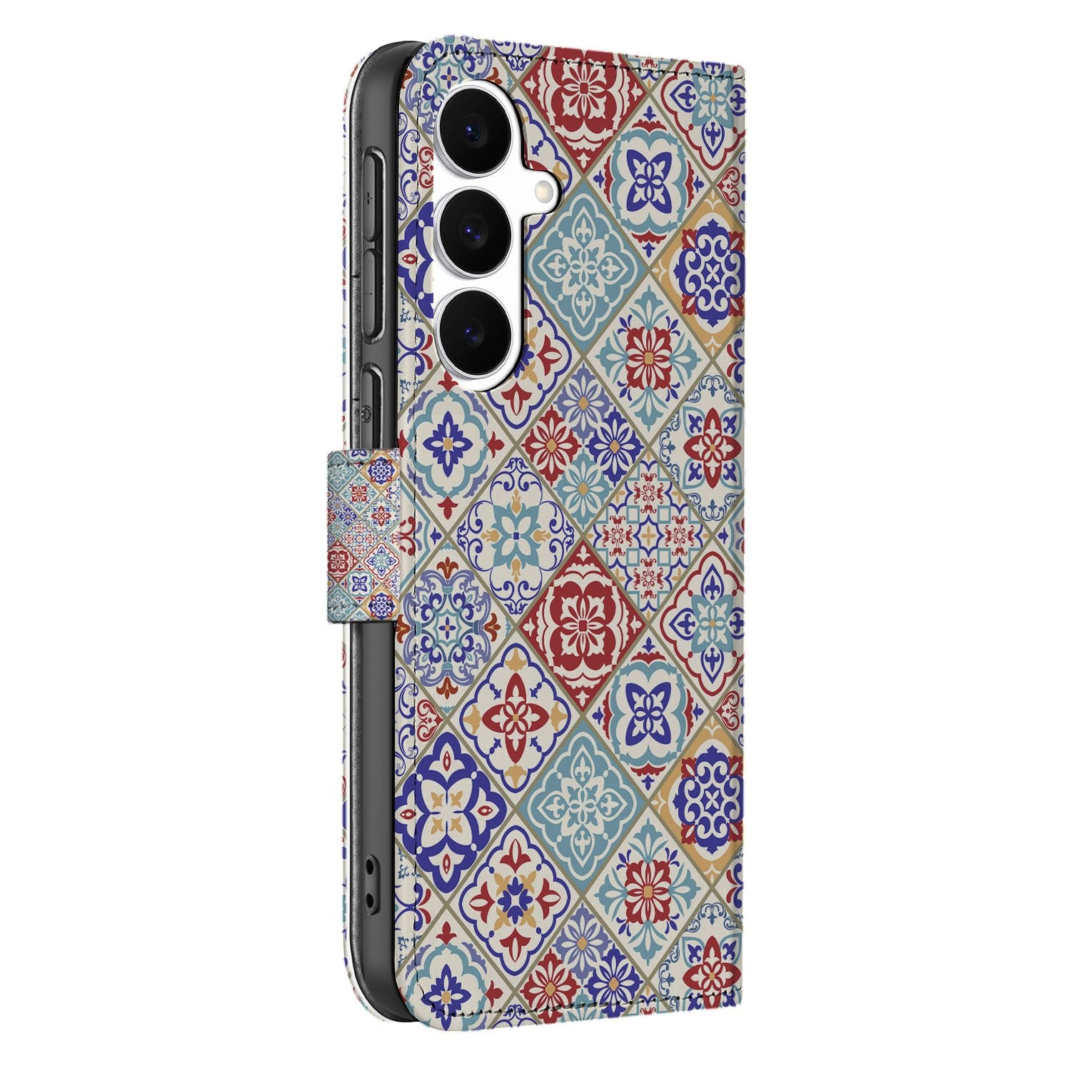 Samsung Galaxy S25 FE Bookcase Tiles Color Met 3 Pasjes Uniek Hoesje kleurrijk tegelmotief voorkant