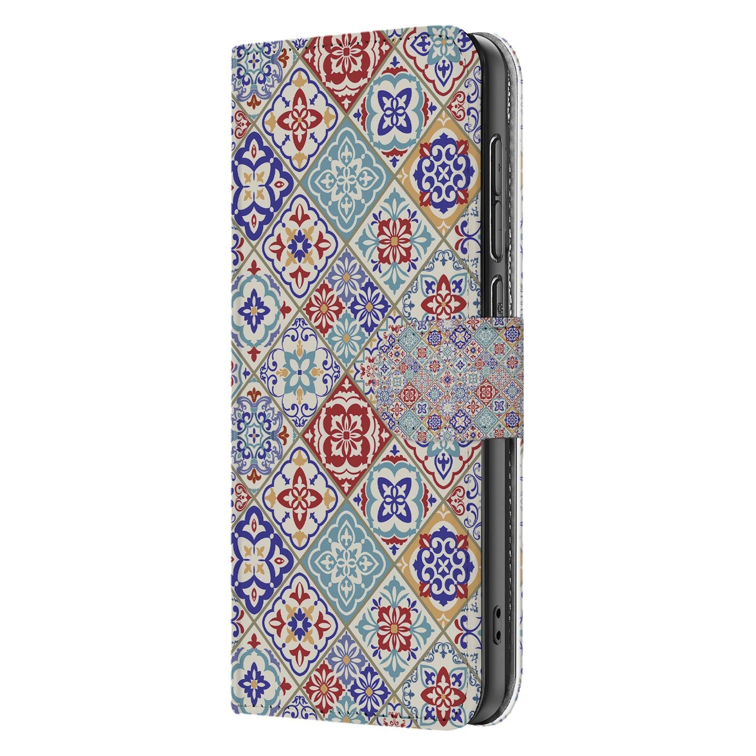 Samsung Galaxy S25 FE Bookcase Tiles Color Met 3 Pasjes Uniek Hoesje kleurrijk tegelmotief zijaanzicht