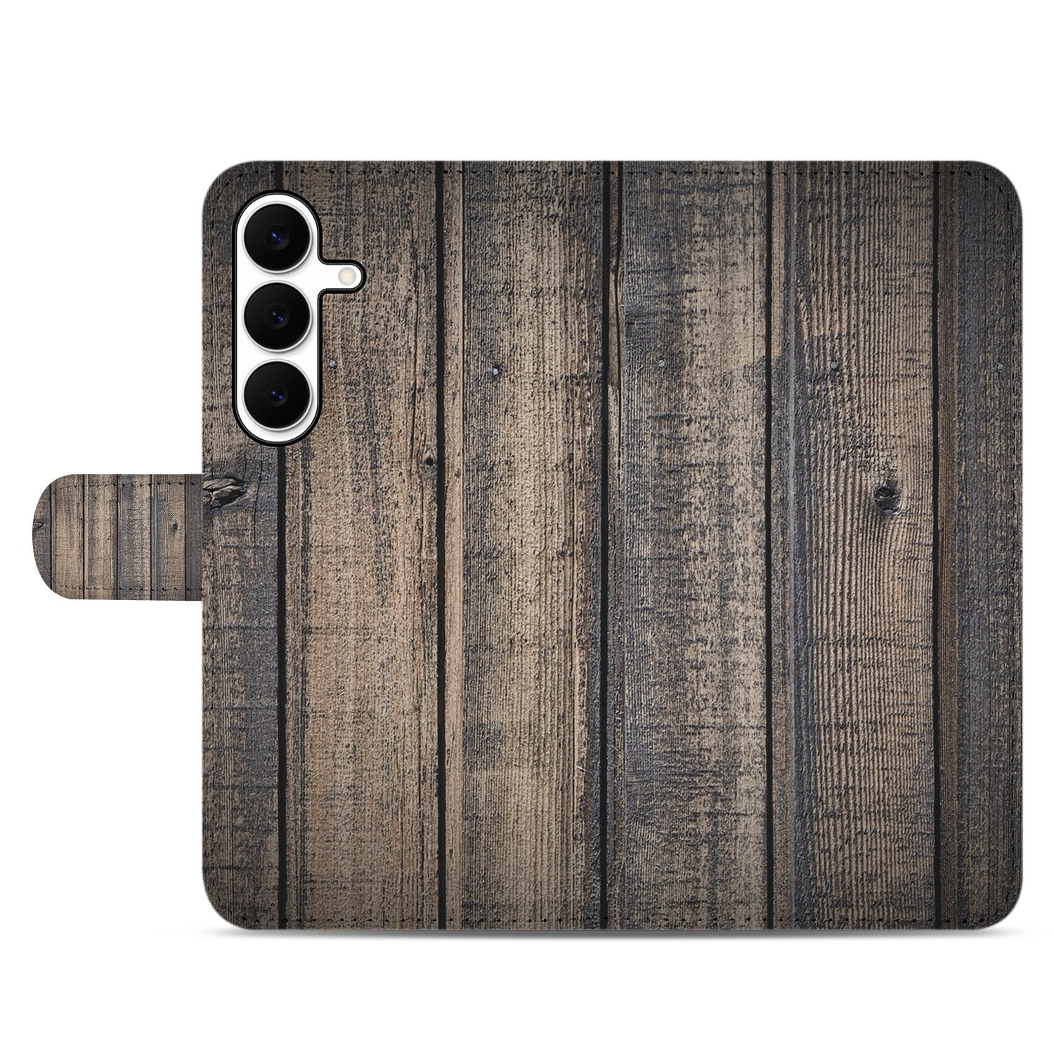 Samsung Galaxy S25 FE Bookstyle Hoes Steigerhout Design Met 3 Pasjes steigerhout achterkant