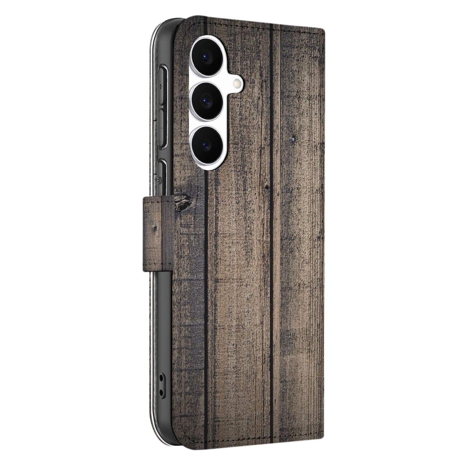 Samsung Galaxy S25 FE Bookstyle Hoes Steigerhout Design Met 3 Pasjes boekhoes steigerhout aanzicht