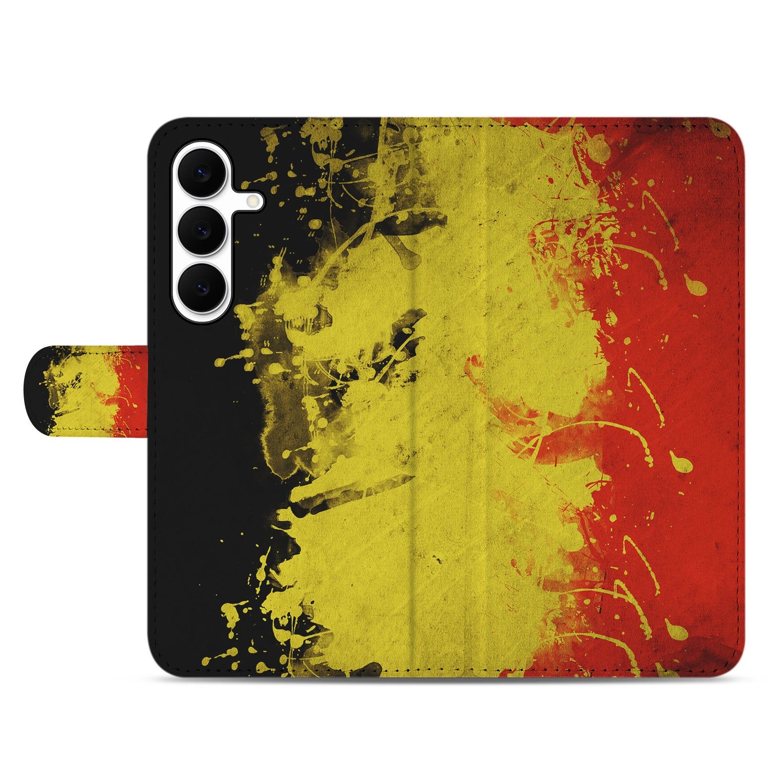 Samsung Galaxy S25 FE Bookstyle Hoesje Belgische Vlag Met Pasvak design Belgische Vlag aanzicht