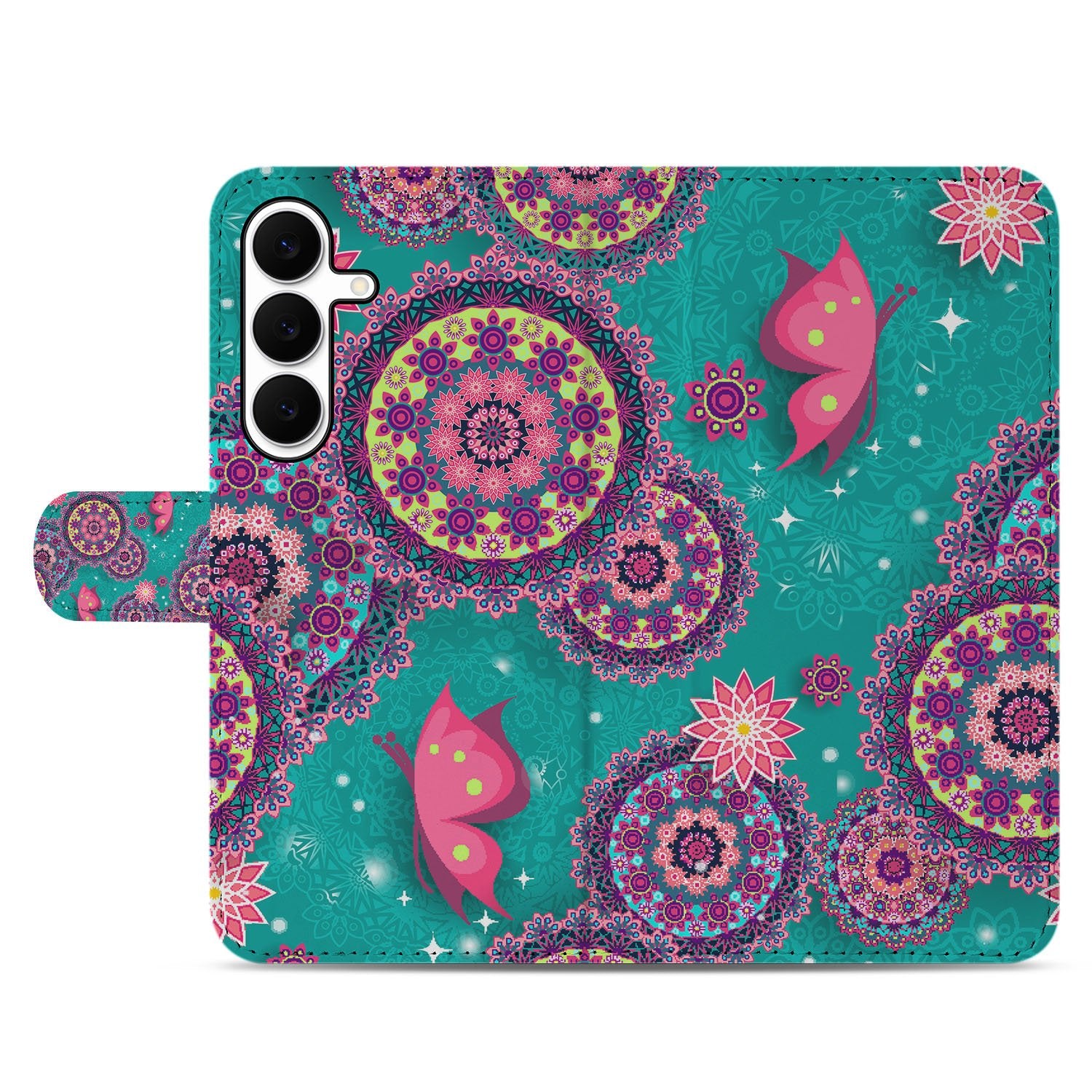 Samsung Galaxy S25 FE Bookstyle Hoesje Met Pasjes Cirkels en Vlinders boekhoesje design cirkels vlinders