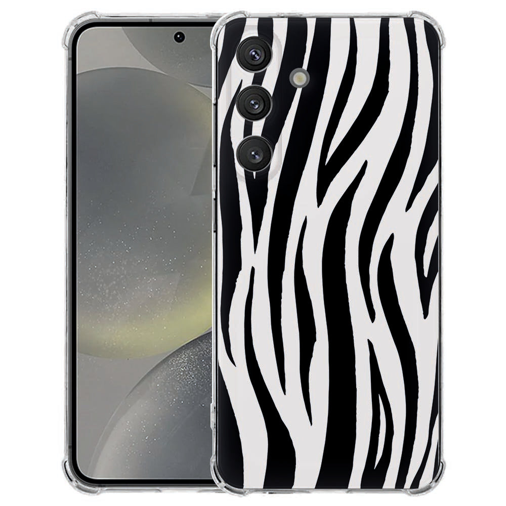 Samsung Galaxy S25 FE Flexibele back cover - Zebra TPU Antishock achteraanzicht en vooraanzicht.