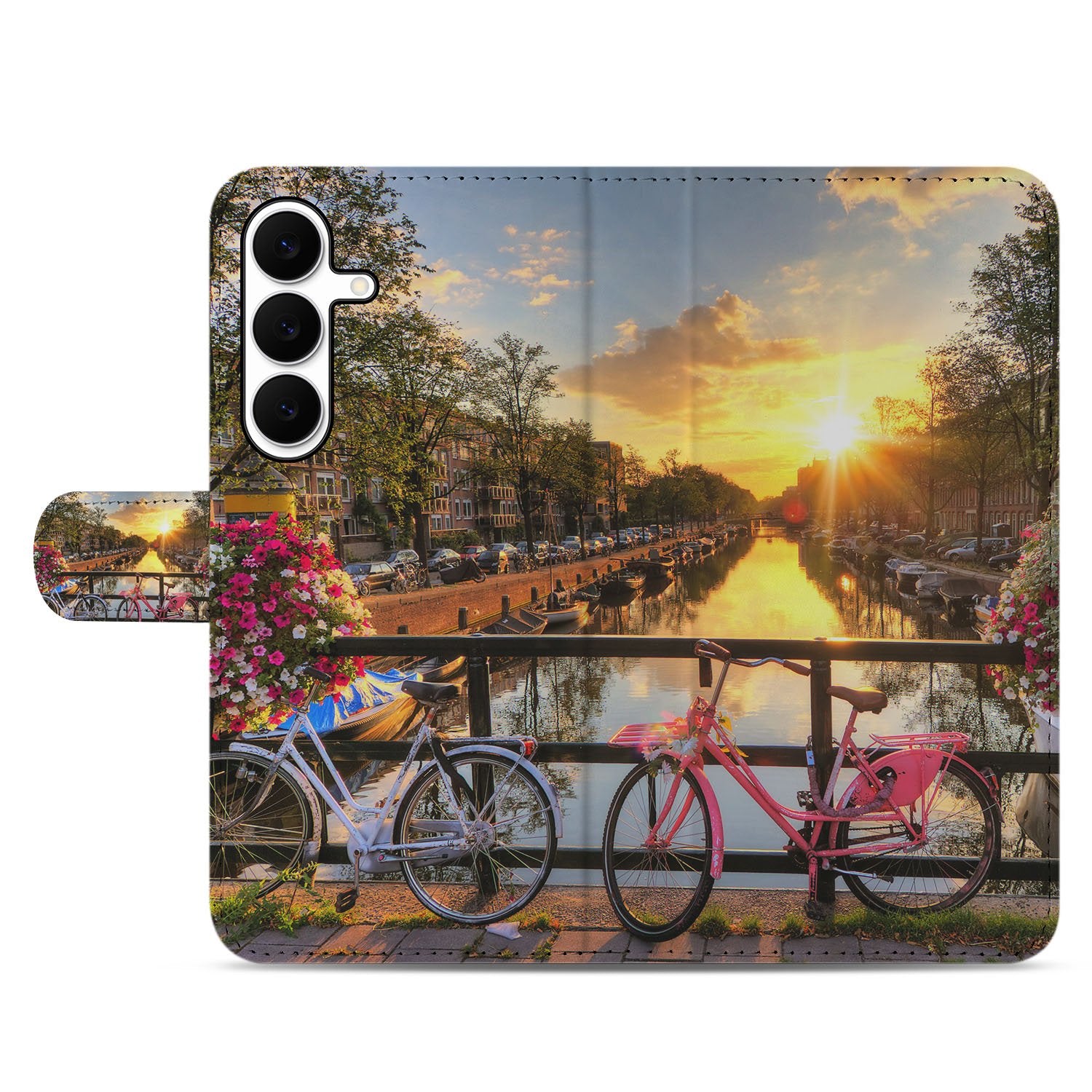 Samsung Galaxy S25 FE Flip Cover Bookcase Amsterdamse Grachten Zwart design Amsterdamse Grachten aanzicht