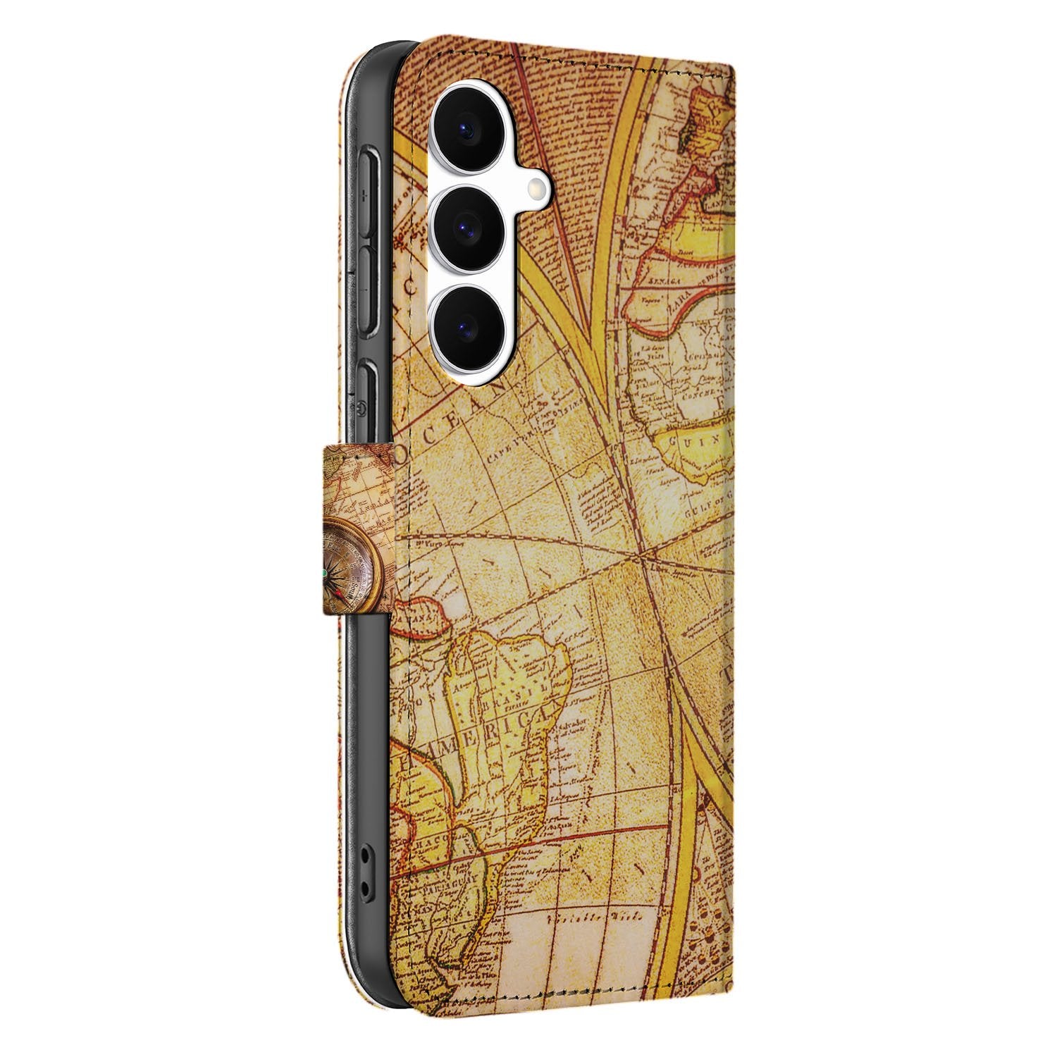 Samsung Galaxy S25 FE Flip Cover Kompas Met Magnetische Sluiting boekhoesje kompas print zijaanzicht