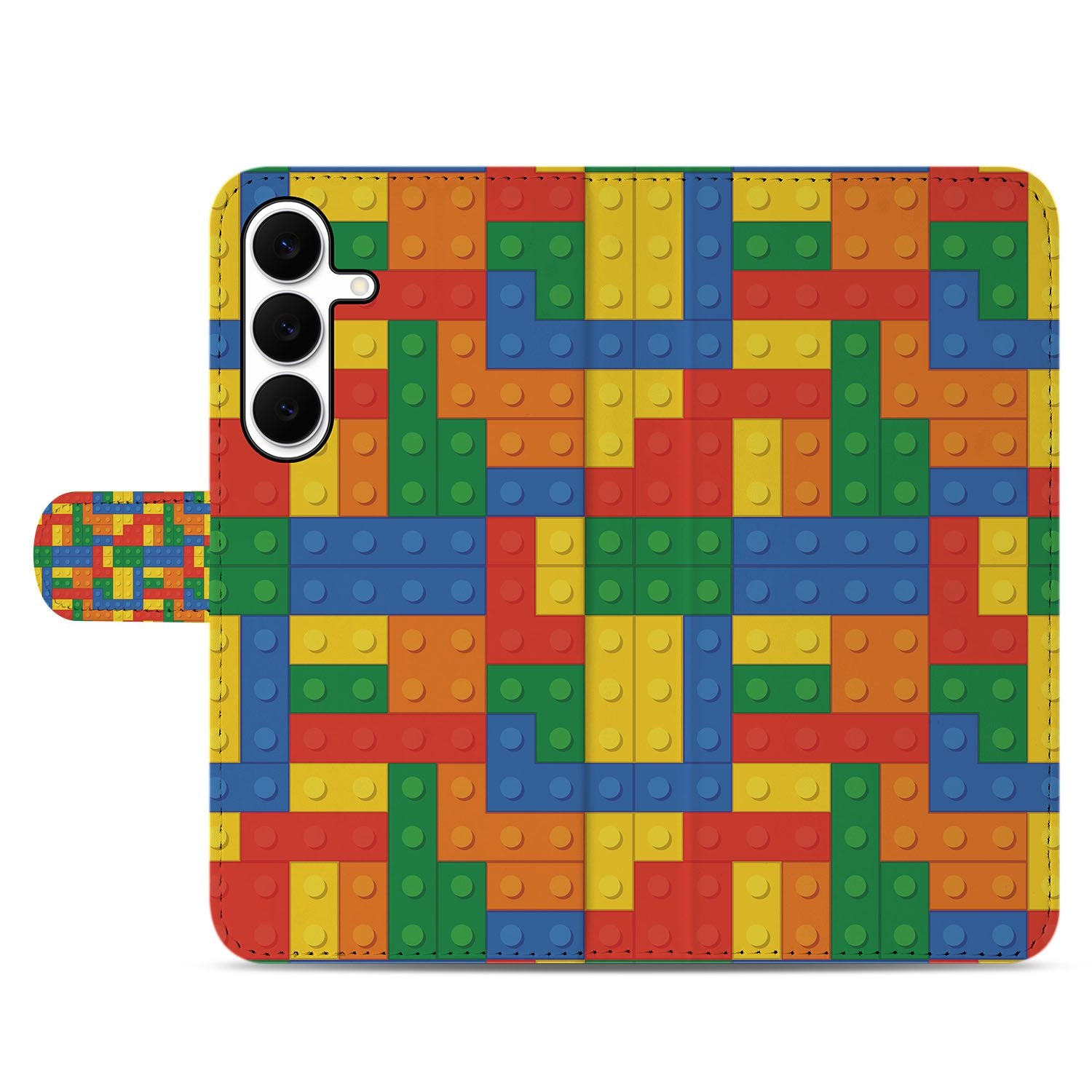 Samsung Galaxy S25 FE Hoesje Blokken Design Met 3 Pasjes Kleurrijk boekhoesje blokken design voorzijde