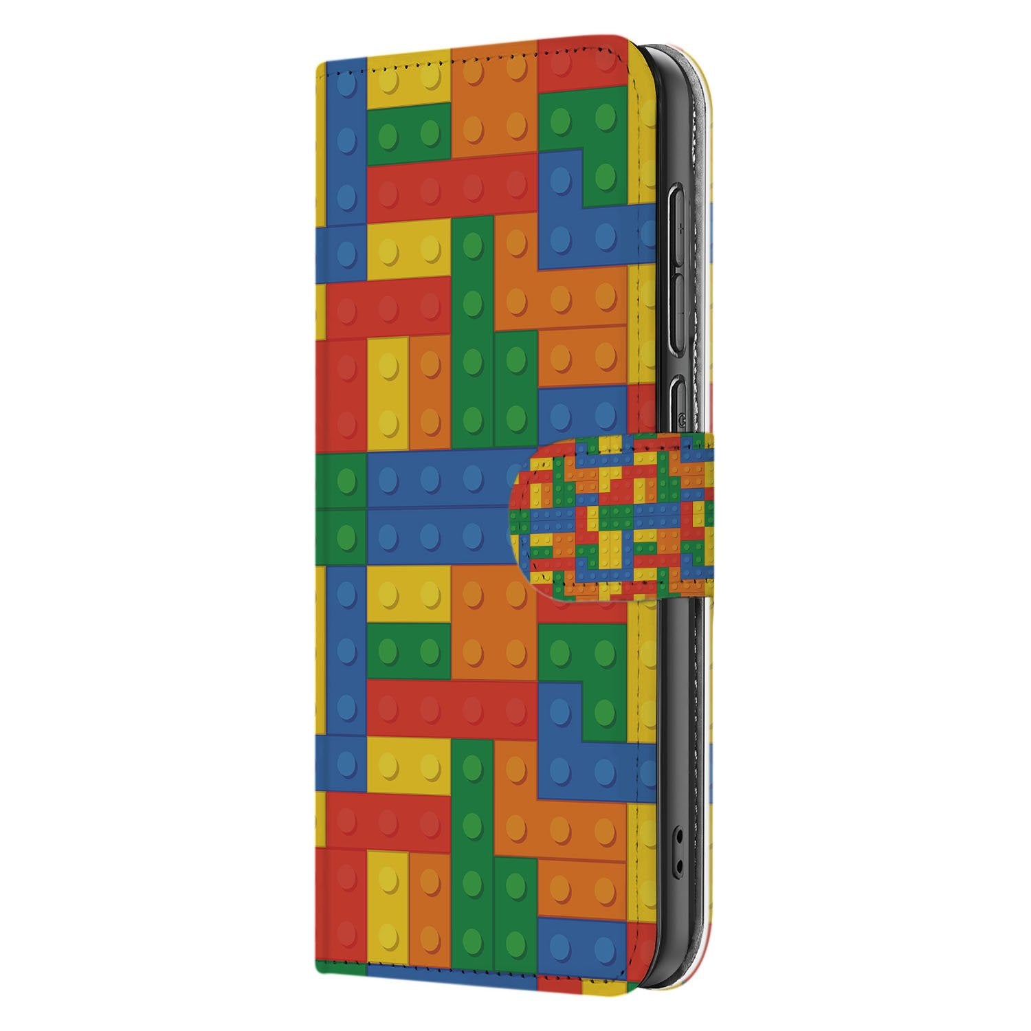 Samsung Galaxy S25 FE Hoesje Blokken Design Met 3 Pasjes Kleurrijk kleurrijk blokken design aanzicht