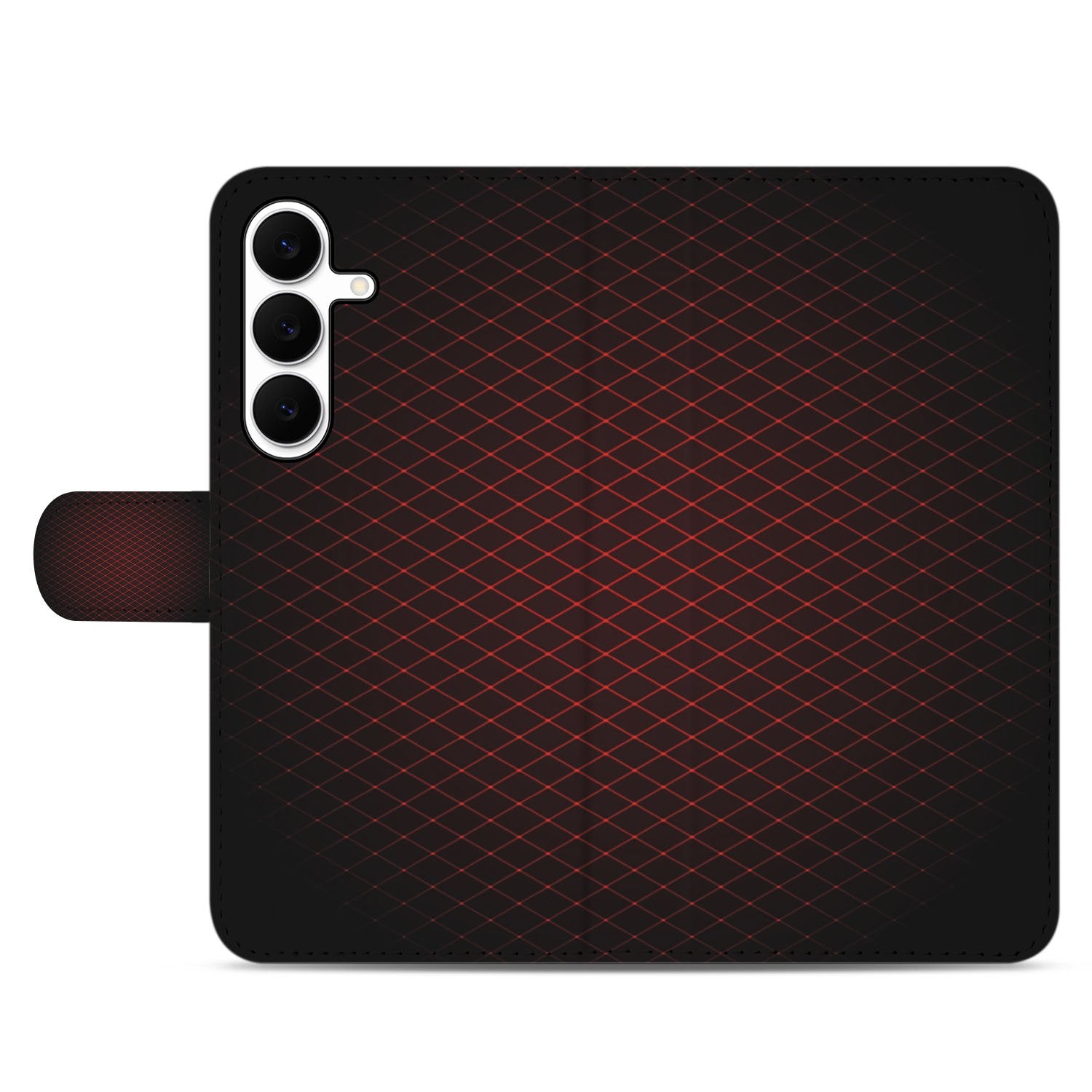 Samsung Galaxy S25 FE Hoesje Bookcase Geruit Rood Met 3 Pasjes design geruit aanzicht voorkant