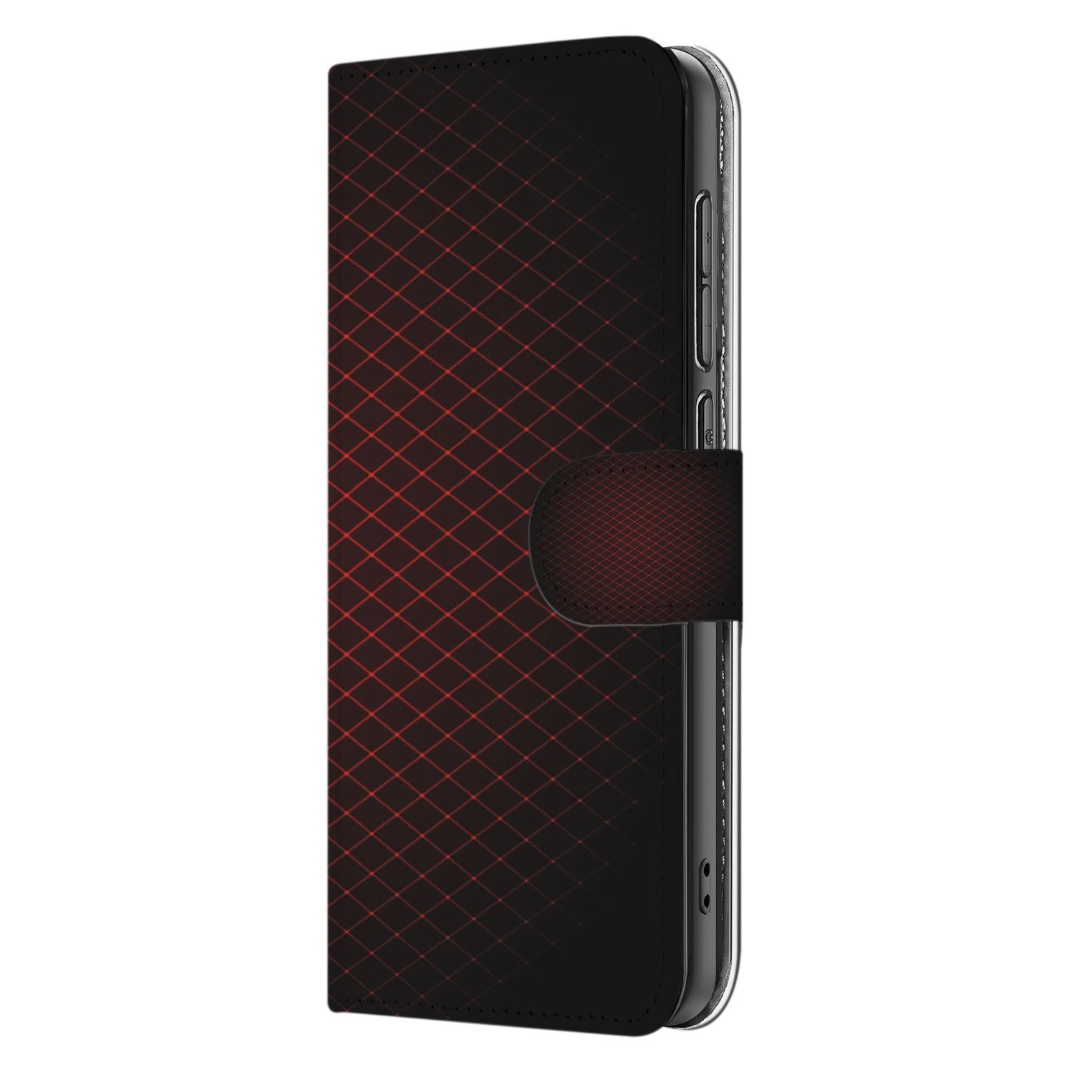 Samsung Galaxy S25 FE Hoesje Bookcase Geruit Rood Met 3 Pasjes design geruit aanzicht zijaanzicht