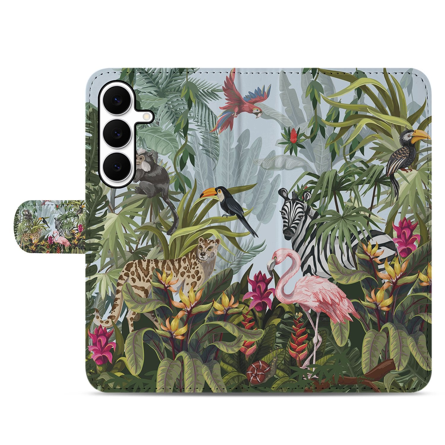 Samsung Galaxy S25 FE Hoesje Met Pasjes Jungle Design voorkant jungledesign dieren planten