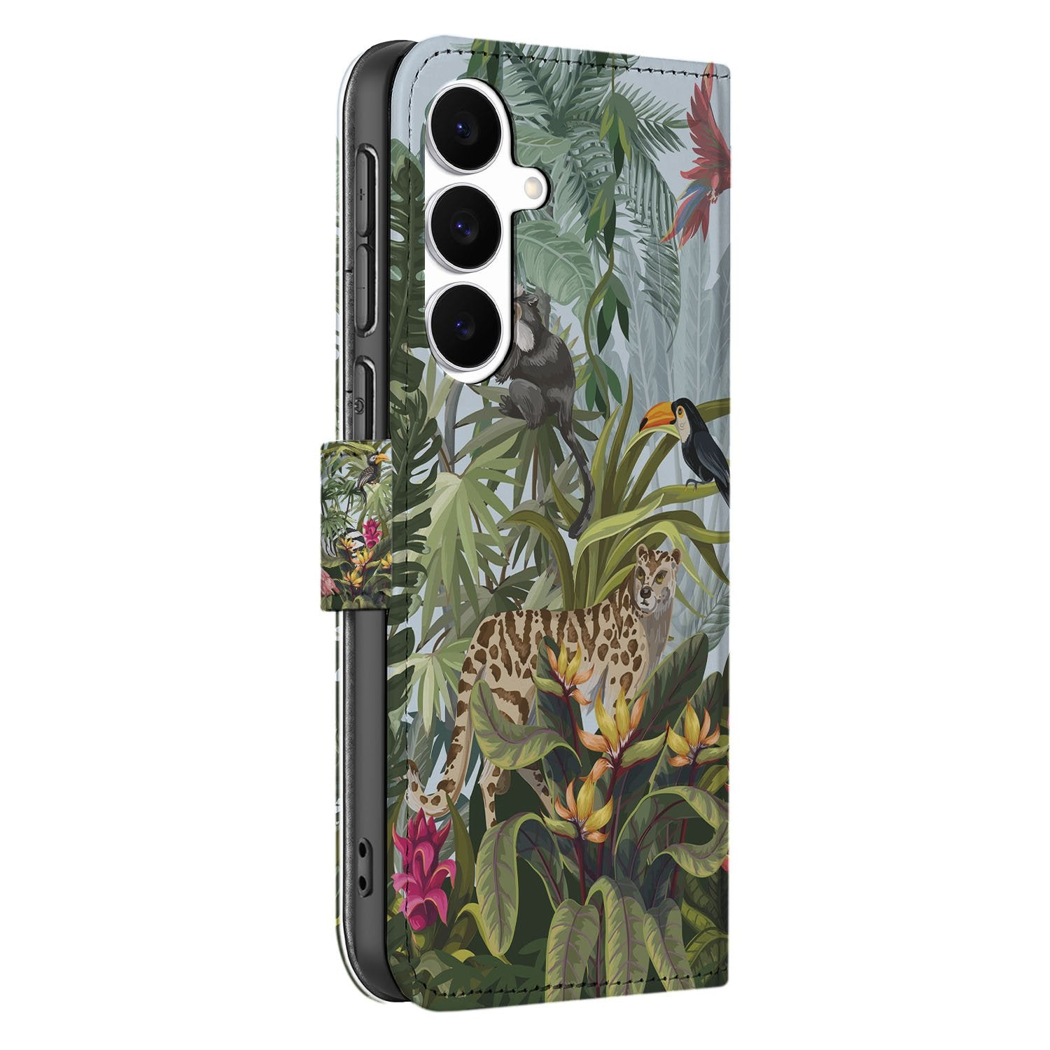Samsung Galaxy S25 FE Hoesje Met Pasjes Jungle Design PU-Leer jungle design zijaanzicht