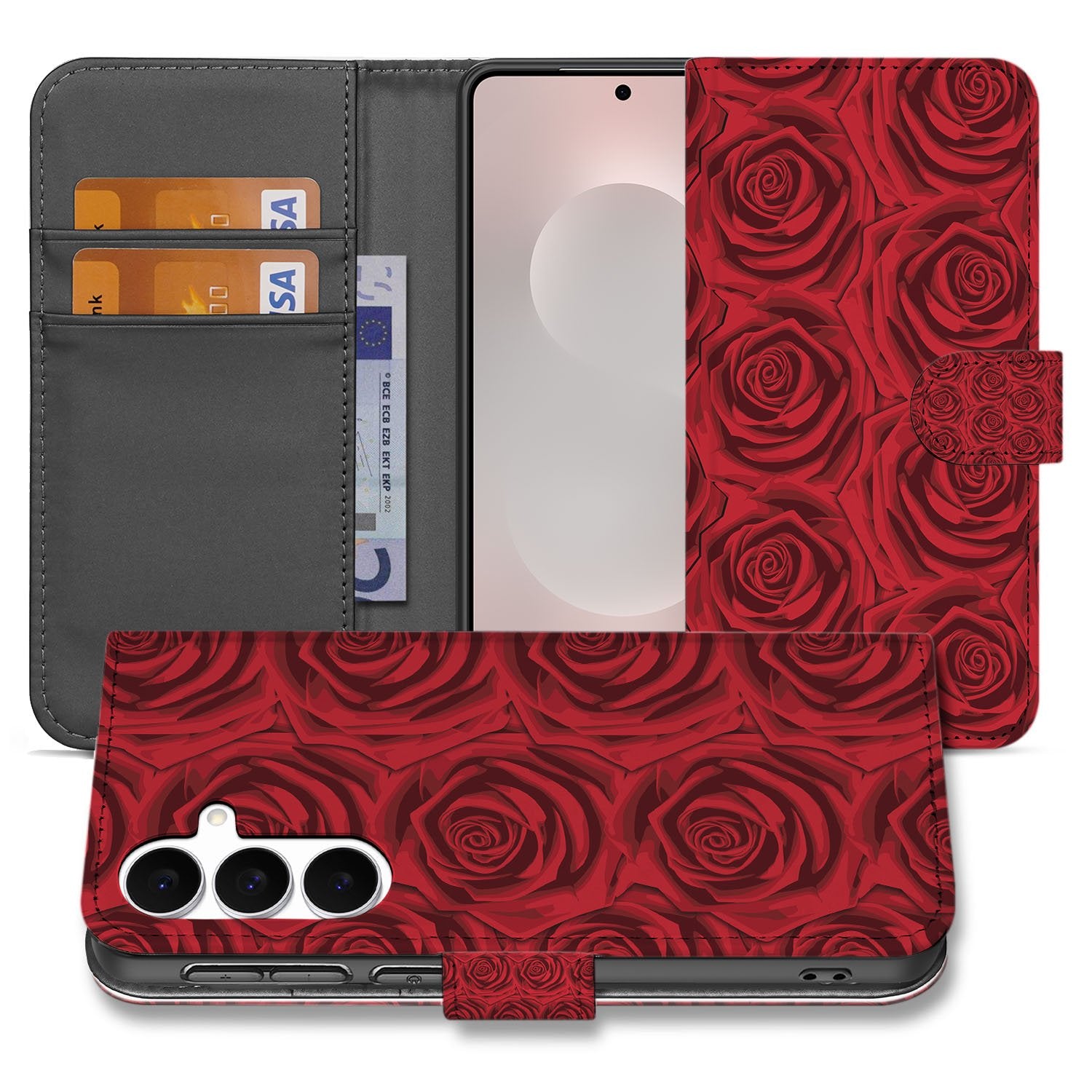 Samsung Galaxy S25 FE Hoesje Red Roses boekhoesje rozen design vooraanzicht