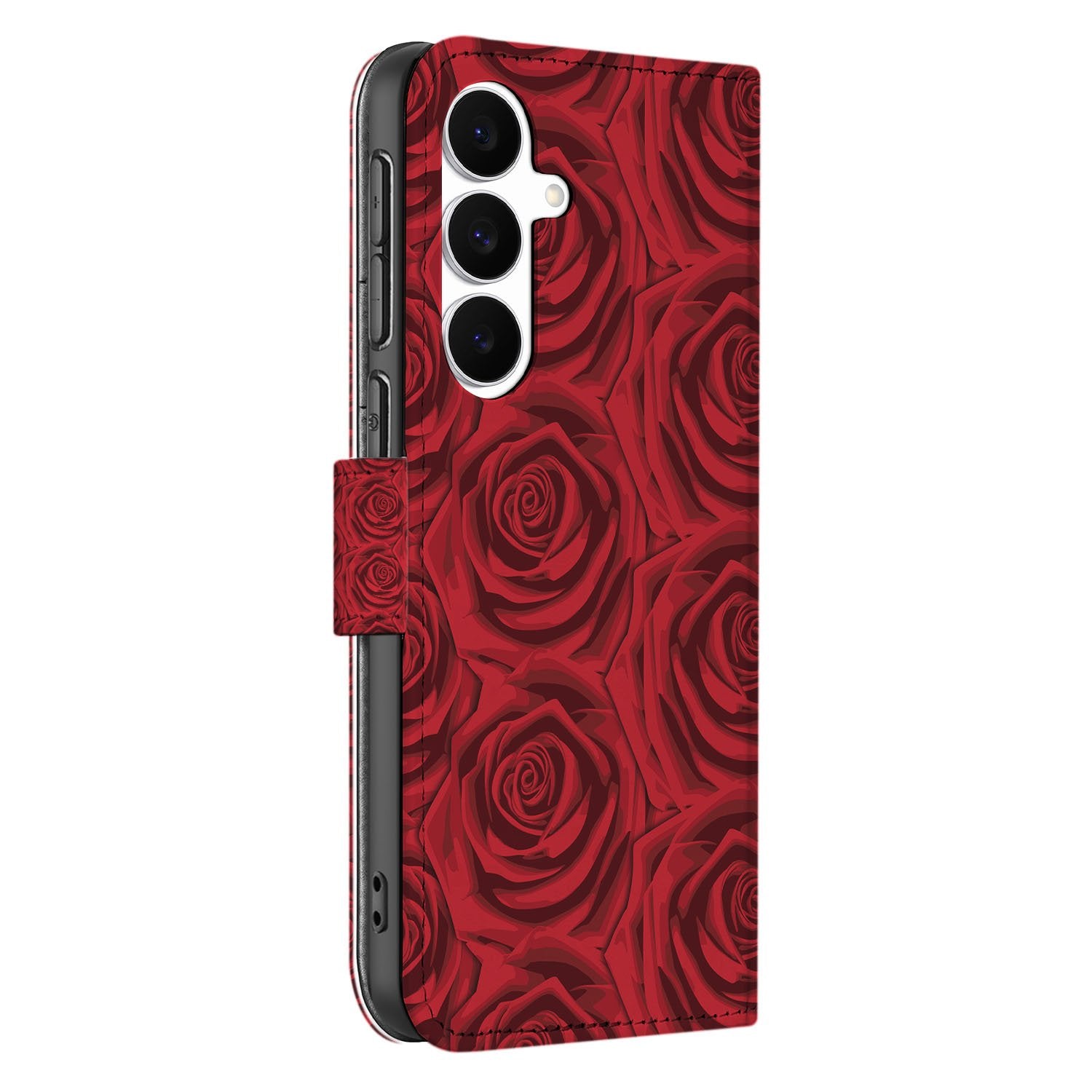 Samsung Galaxy S25 FE Hoesje Red Roses boekhoesje rozen design zijaanzicht