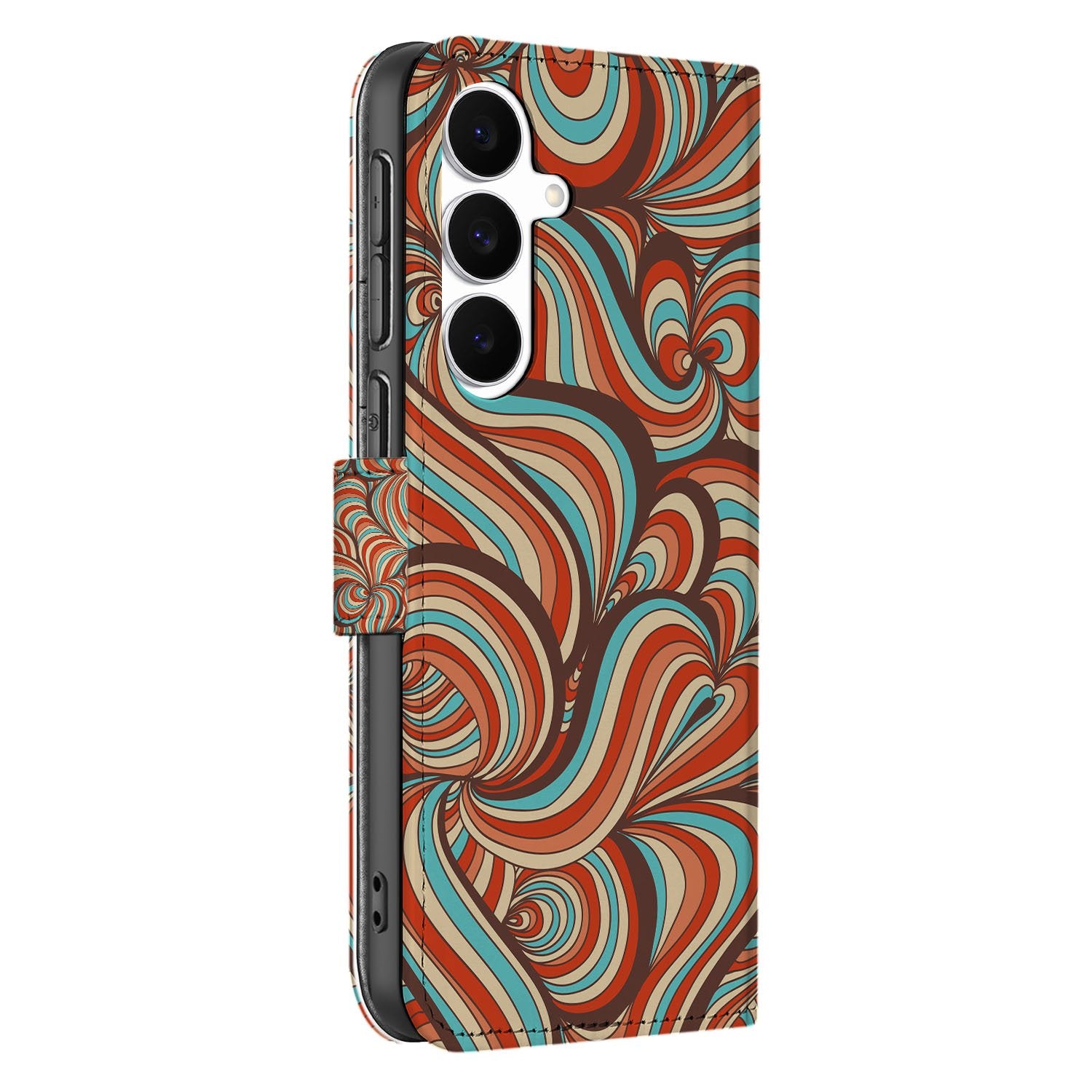Samsung Galaxy S25 FE Hoesje Retro Met Pasjes En Magnetische Sluiting retro patroon zijaanzicht