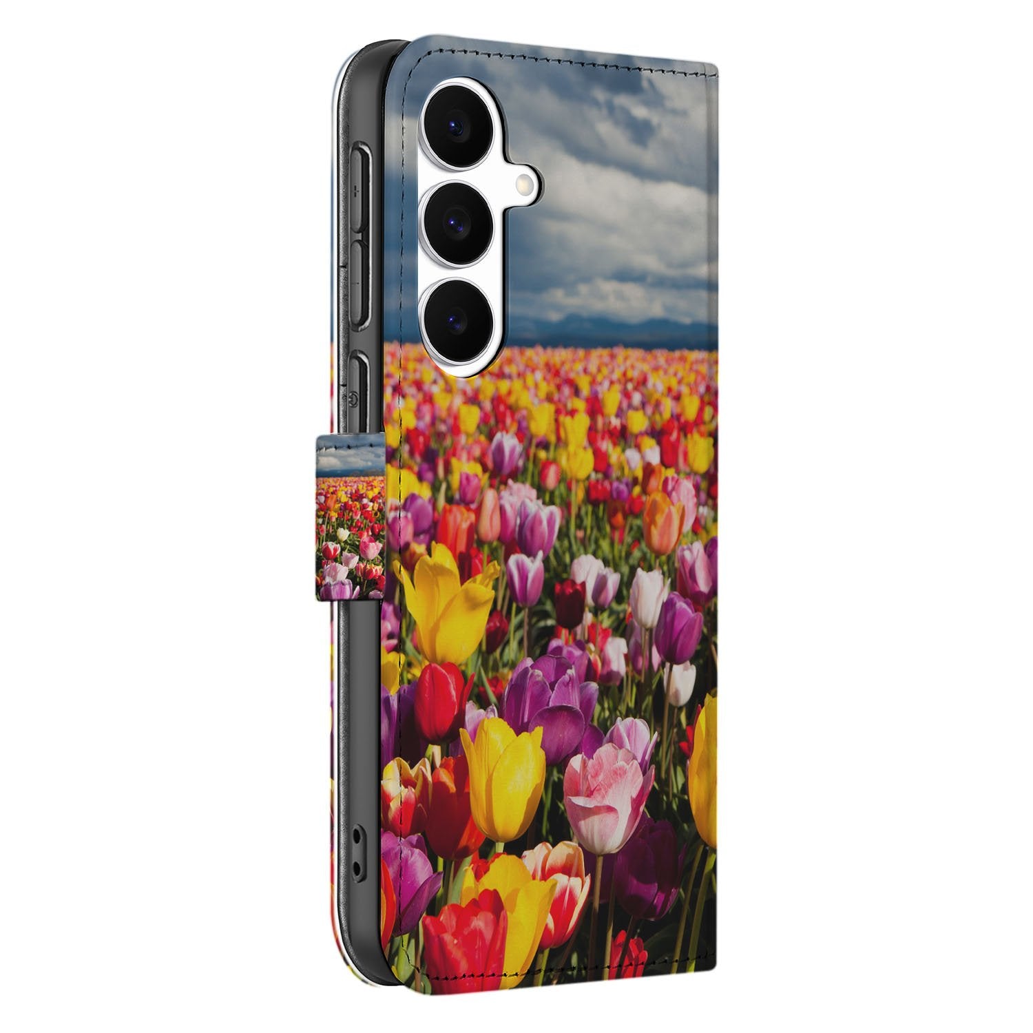 Samsung Galaxy S25 FE Hoesje Tulpen boekhoesje tulpenprint zijkant