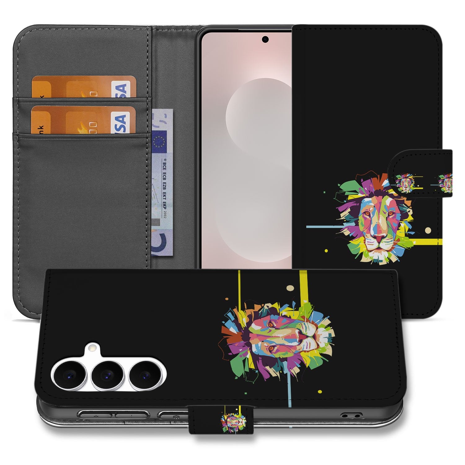 Samsung Galaxy S25 FE Leuk Hoesje Lion Color Met 2 Pasjesvakjes bookcase designnaam front