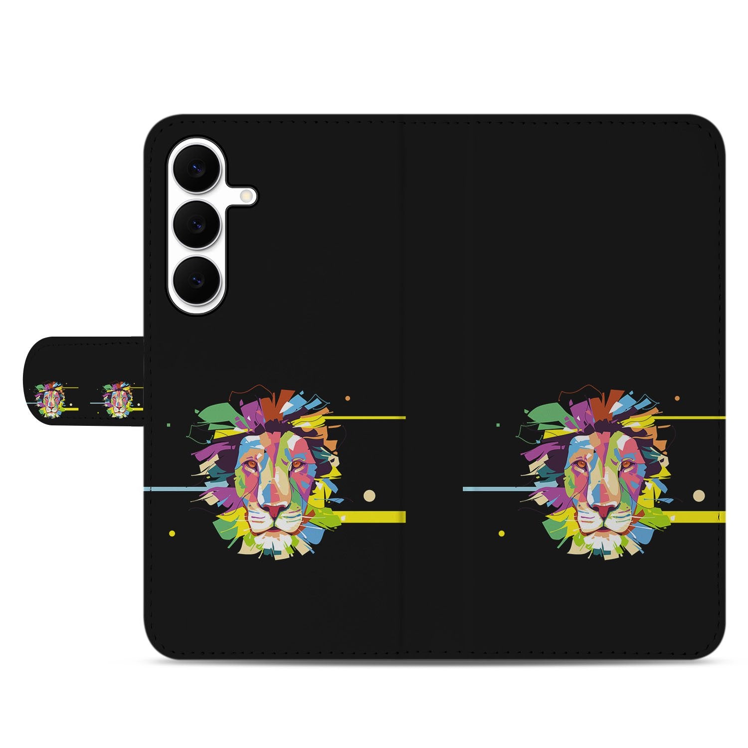 Samsung Galaxy S25 FE Leuk Hoesje Lion Color Met 2 Pasjesvakjes bookcase kleurrijk leeuw zwart