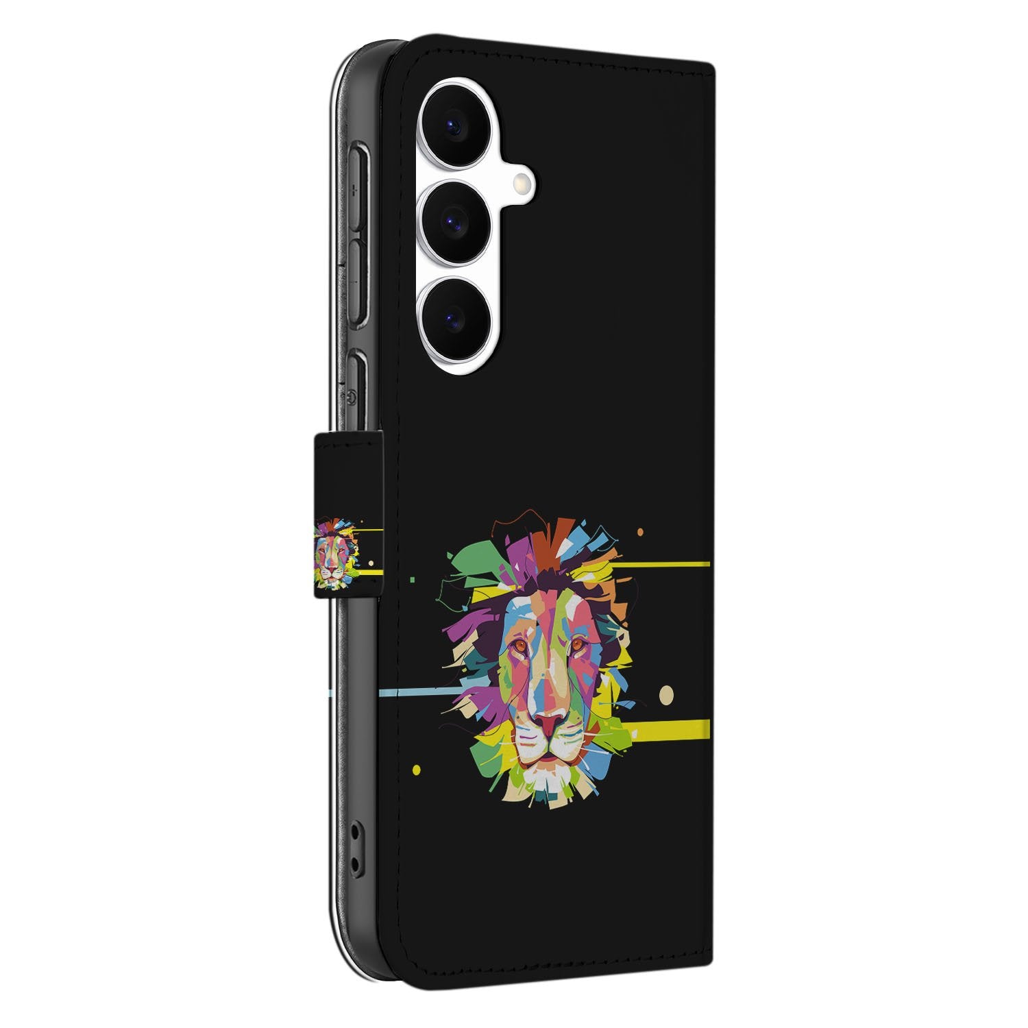 Samsung Galaxy S25 FE Leuk Hoesje Lion Color Met 2 Pasjesvakjes bookcase leeuw design zwart zijaanzicht