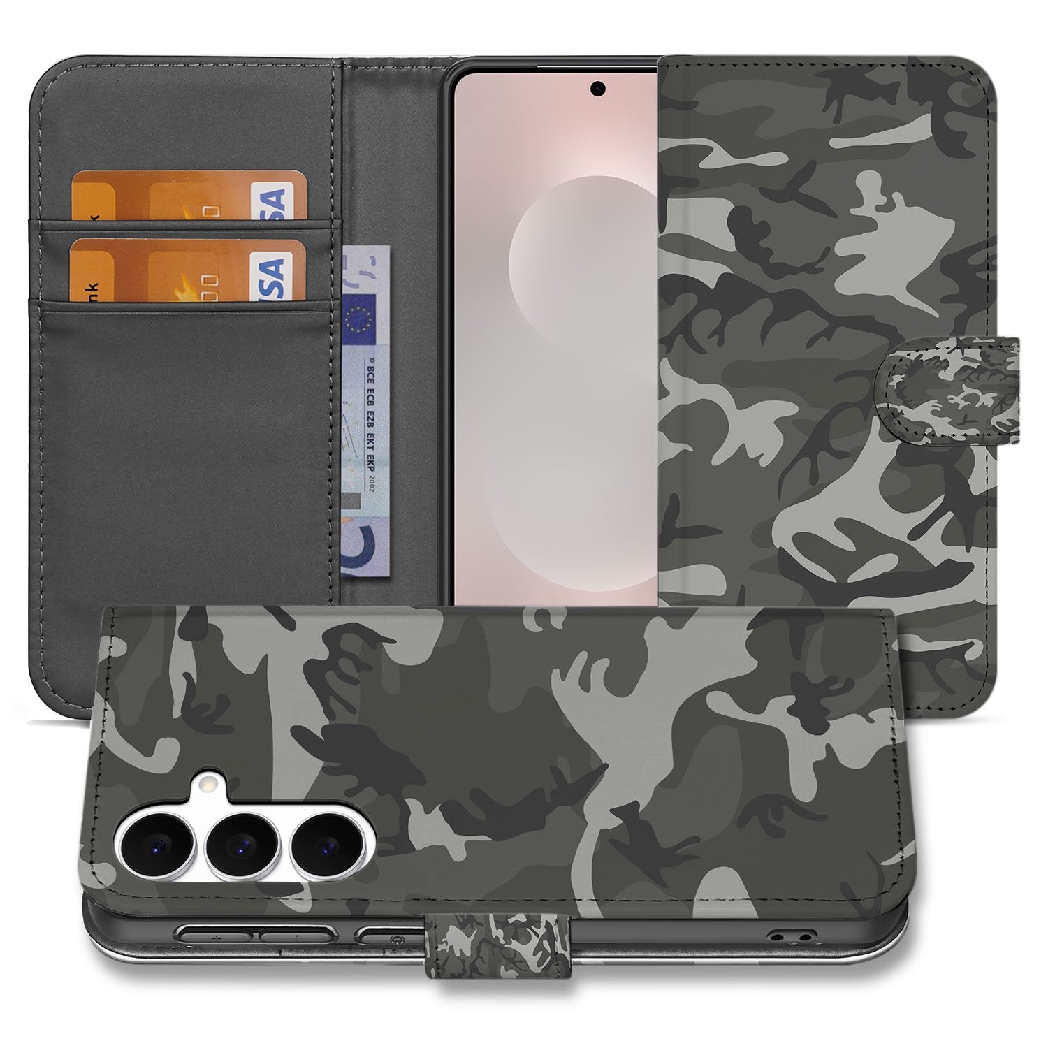 Samsung Galaxy S25 FE Portemonnee Hoesje Army Light Camouflage TPU design army light camouflage aanzicht