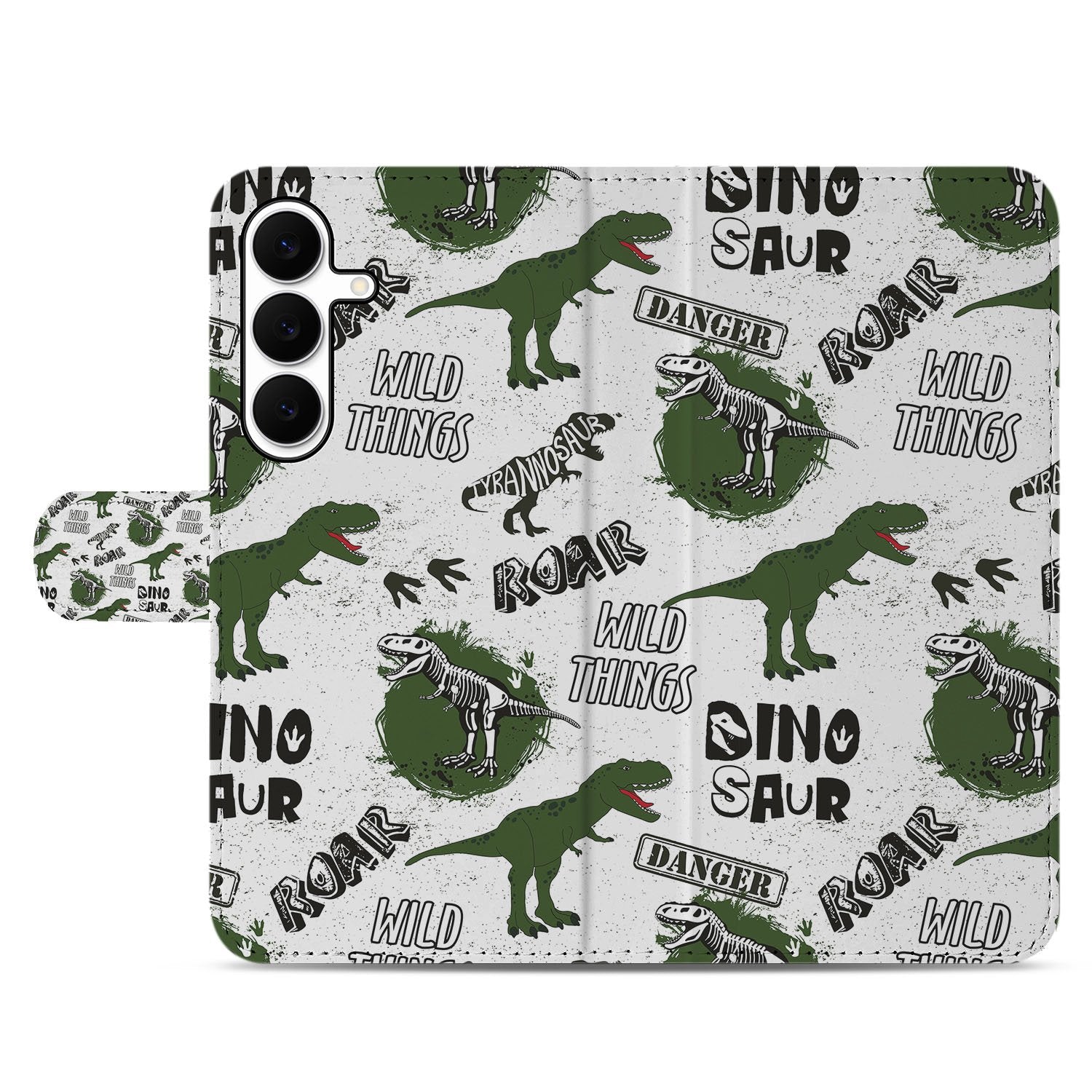 Samsung Galaxy S25 FE Portemonnee Hoesje Met Pasjes Dino Print PU Leer dino-print voorkant