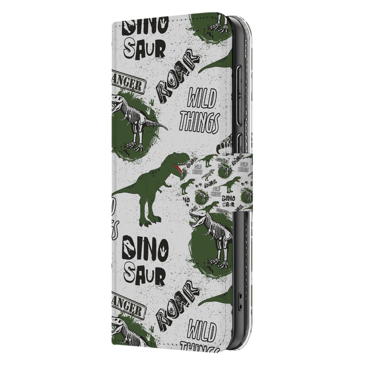Samsung Galaxy S25 FE Portemonnee Hoesje Met Pasjes Dino Print PU Leer dino print designzijde