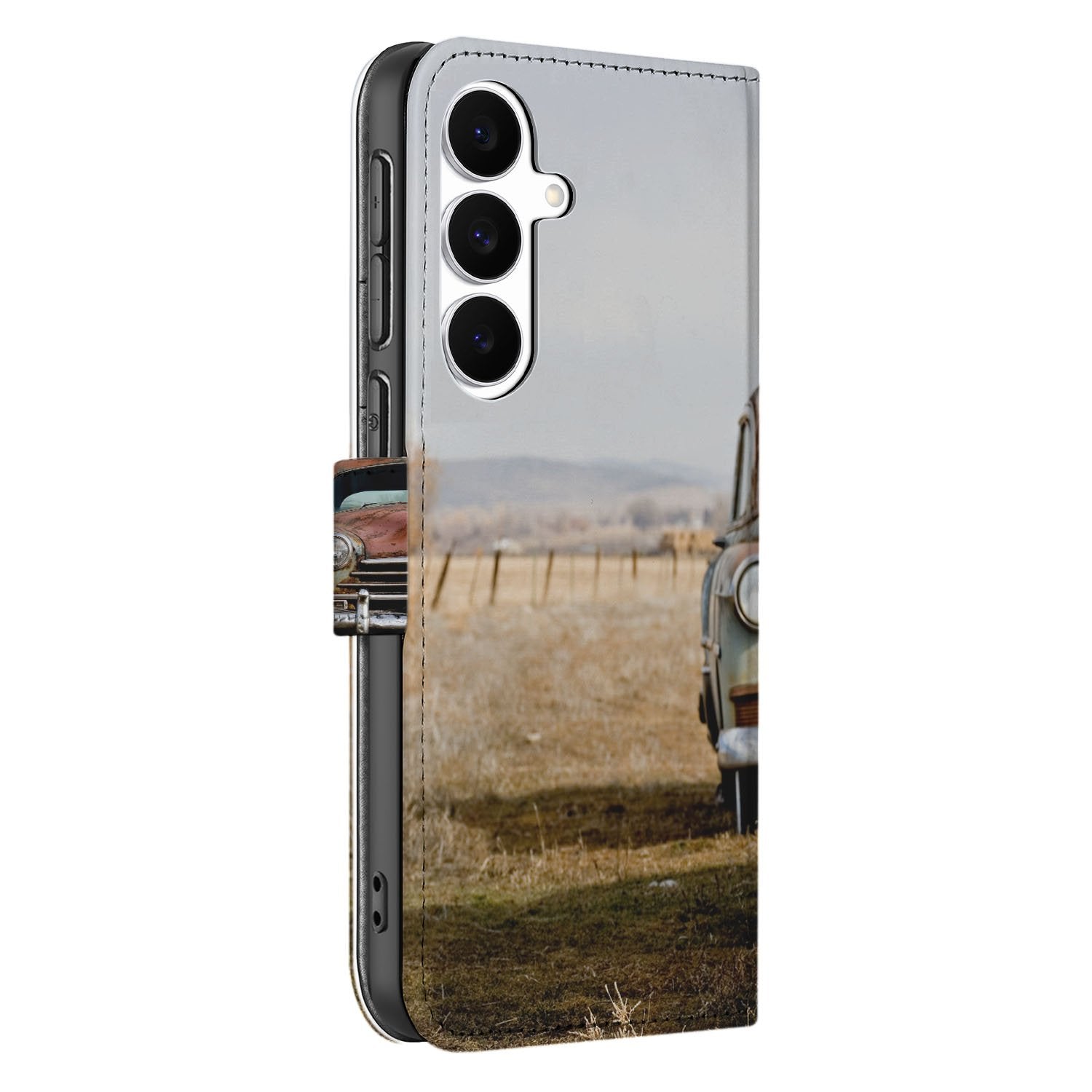 Samsung Galaxy S25 FE Portemonnee Hoesje Vintage Auto 3 Pasjes TPU portemonnee hozje vintage auto zijaanzicht