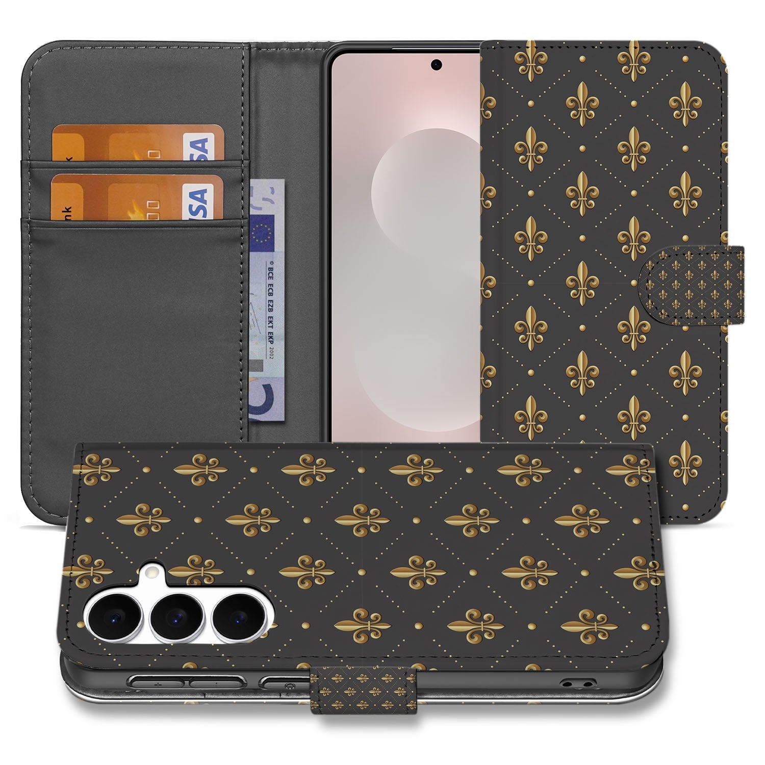 Samsung Galaxy S25 FE Telefoon Hoesje Franse Lelie book case Franse Lelie goudbruin anzicht