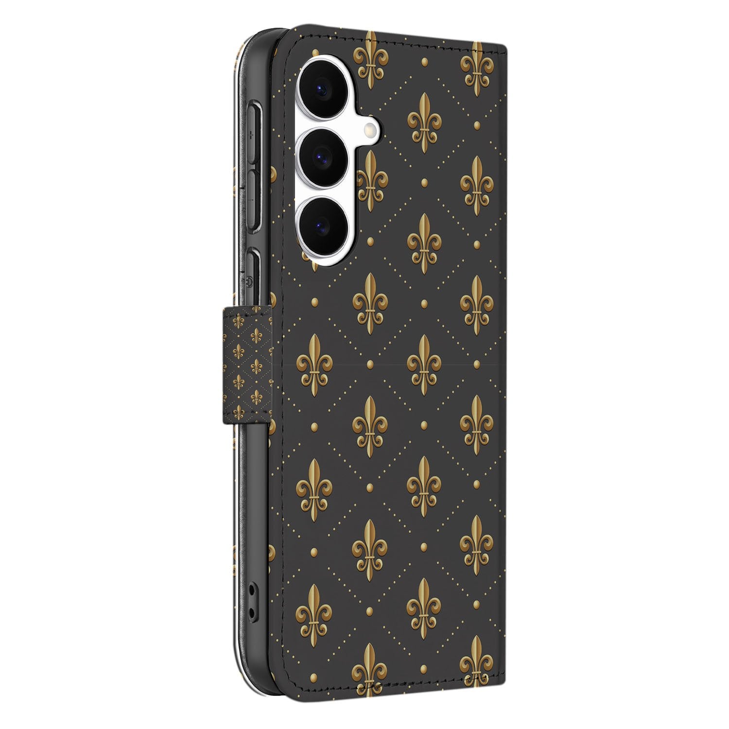 Samsung Galaxy S25 FE Telefoon Hoesje Franse Lelie book case zwarte gouden lelie design
