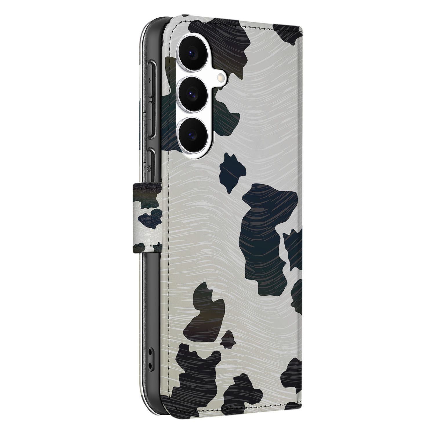 Samsung Galaxy S25 FE Telefoonhoesje met Pasjes Koeienvlekken book case zwart-witte koeienvlekken zijkant
