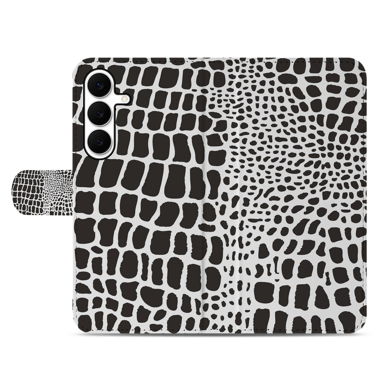 Samsung Galaxy S25 FE Telefoonhoesje met Pasjes Slangenprint slangenprint boekhoesje kunstleer zwart wit