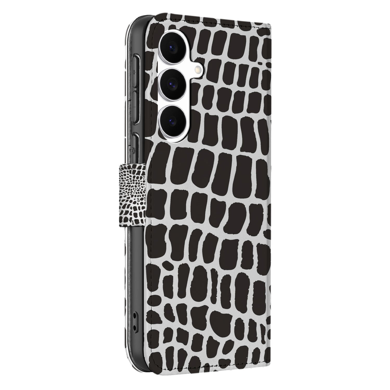 Samsung Galaxy S25 FE Telefoonhoesje met Pasjes Slangenprint boekhoesje slangenprint zwart-wit aanzicht