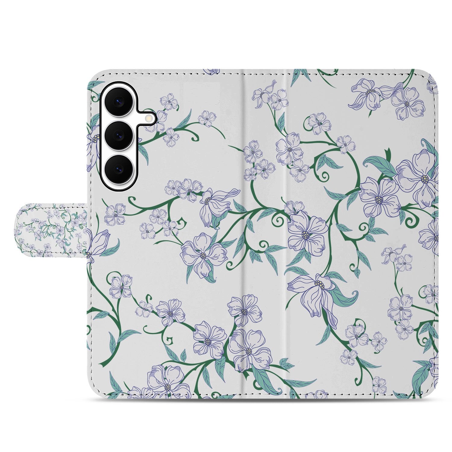 Samsung Galaxy S25 FE Uniek Hoesje Blossom White boekhoesje bloemenpatroon design bovenaanzicht