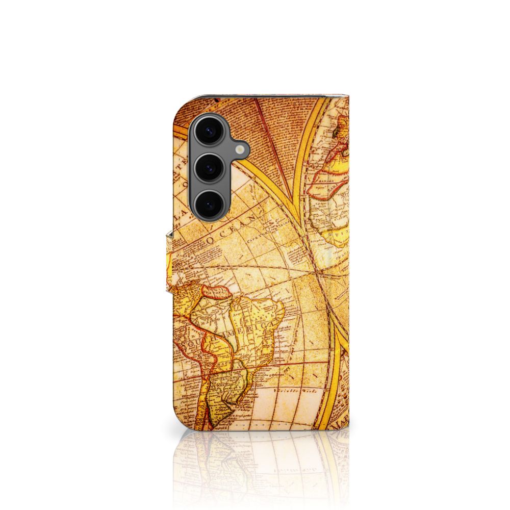 Samsung Galaxy S25 Flip Cover Kompas hoesje wereldkaart design voorkant