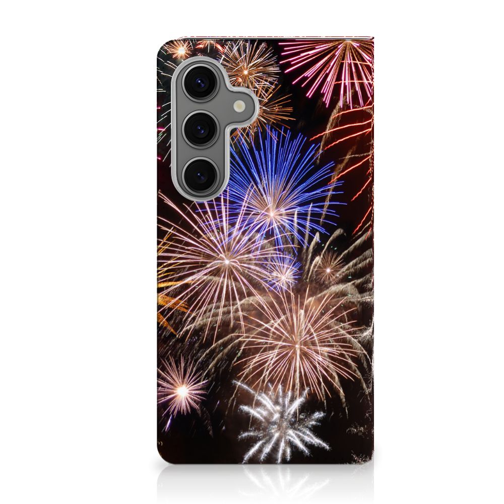 Samsung Galaxy S25 Hippe Standcase Vuurwerk siervuurwerk kleurrijk aanzicht