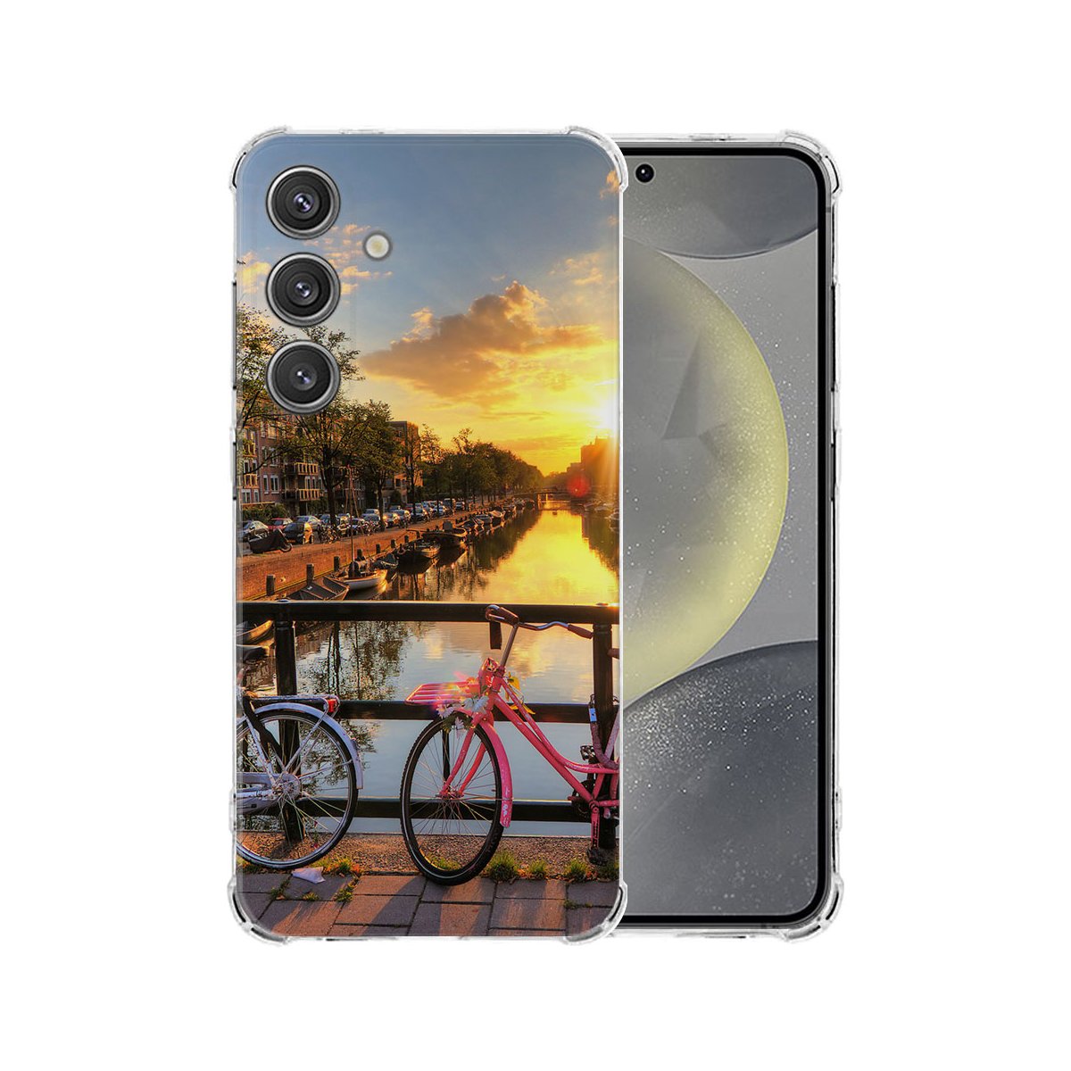 Samsung Galaxy S25 Hoesje - Amsterdamse Grachten TPU Antishock uitzicht fiets grachten