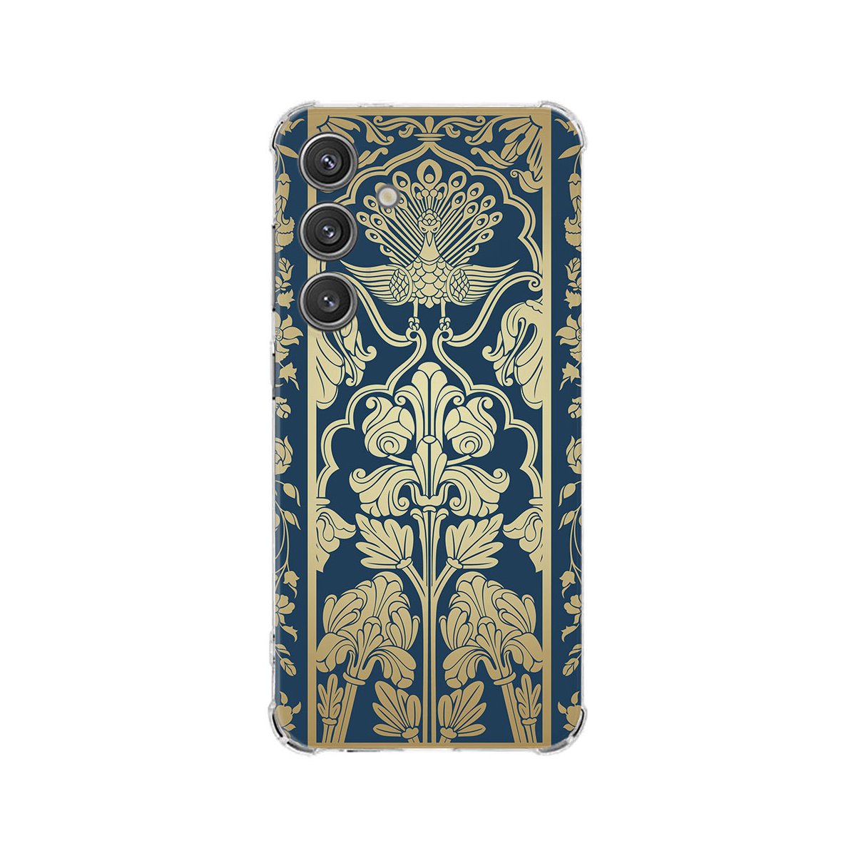 Samsung Galaxy S25 Hoesje - Beige Flowers TPU Antishock bloemenprint blauw achterkant